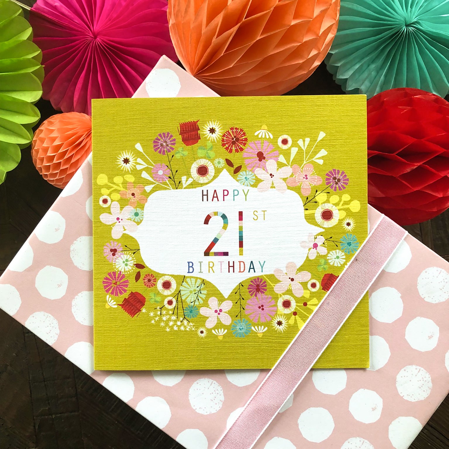 FLN21 floral 21st birthday card