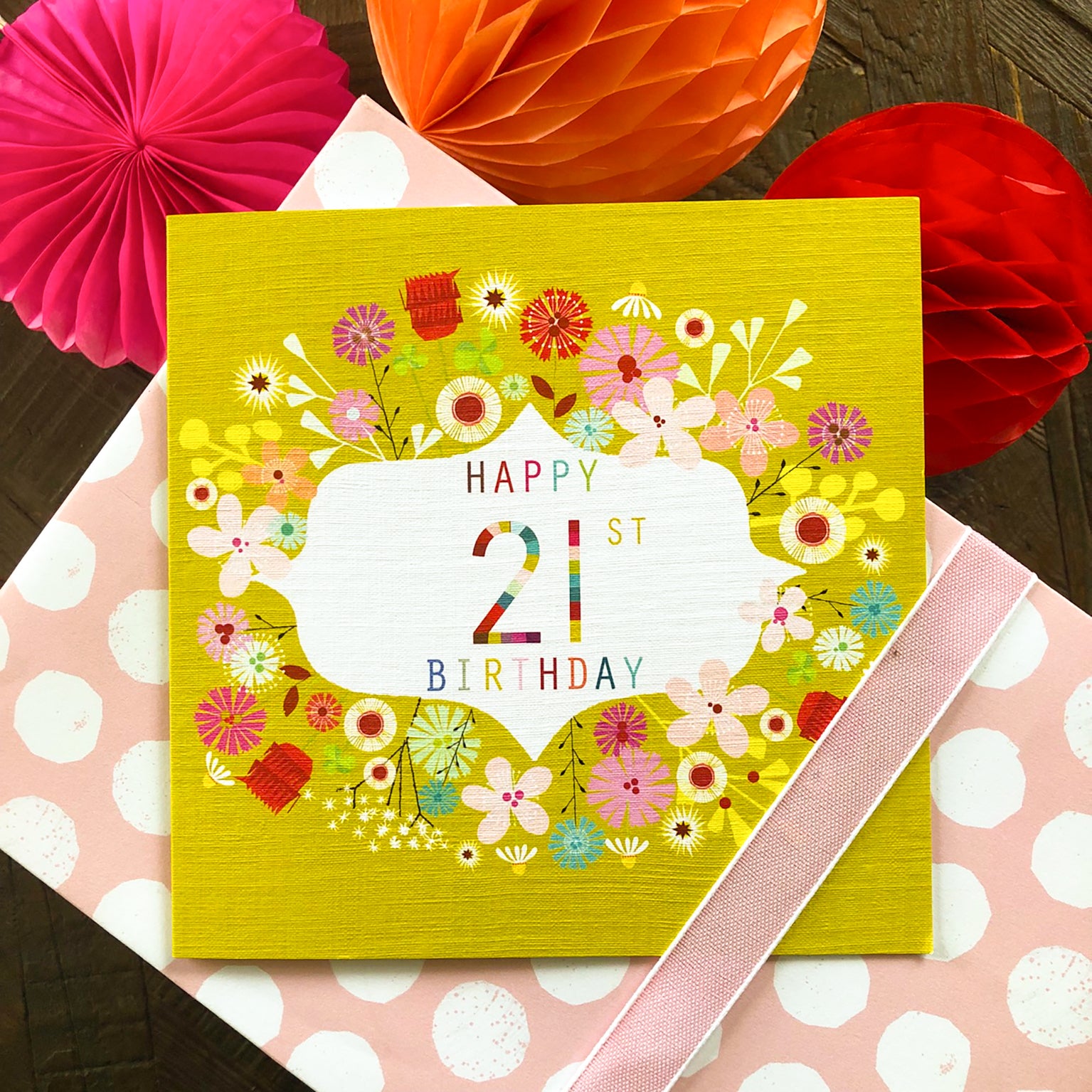 FLN21 floral 21st birthday card