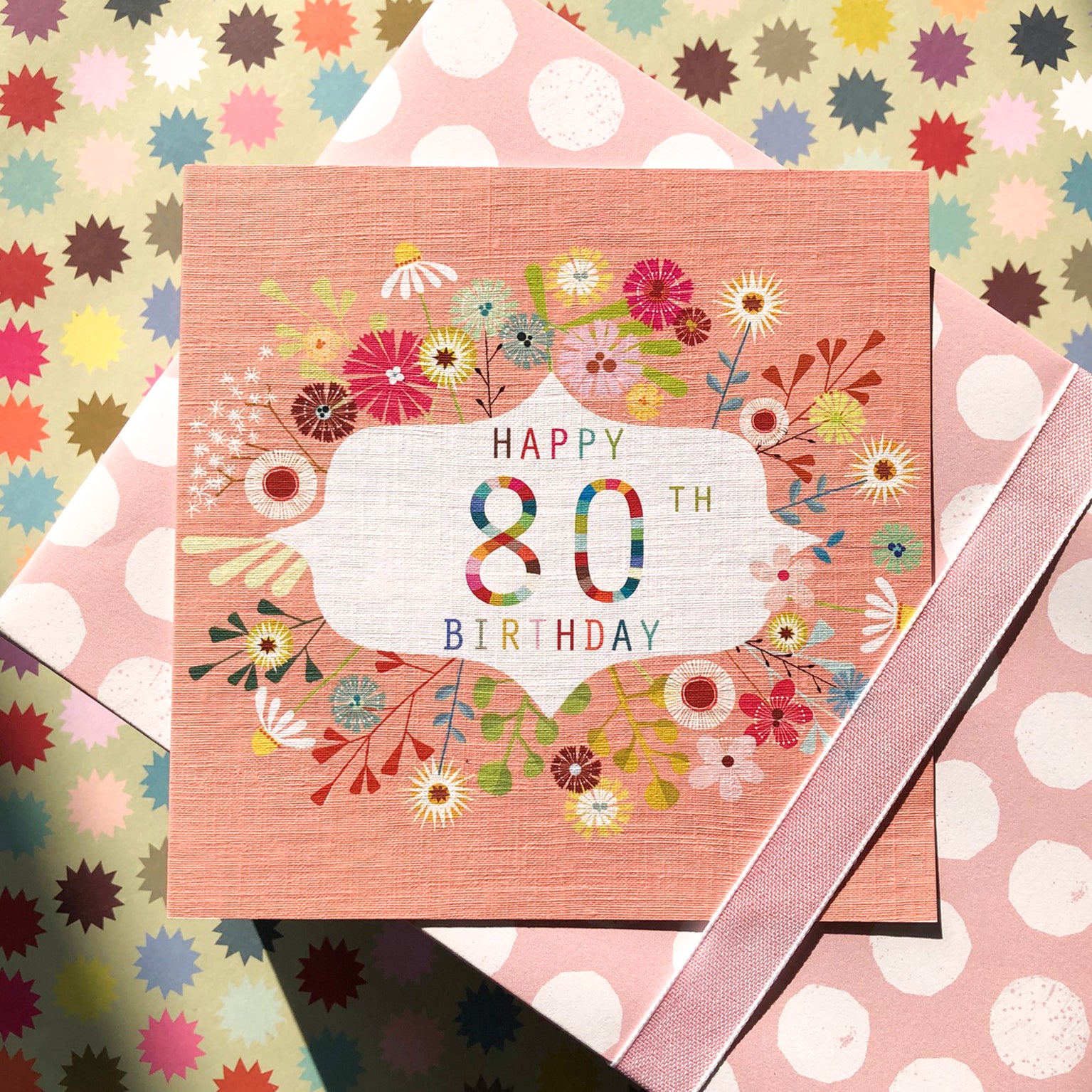 FLN80 floral 80th birthday card