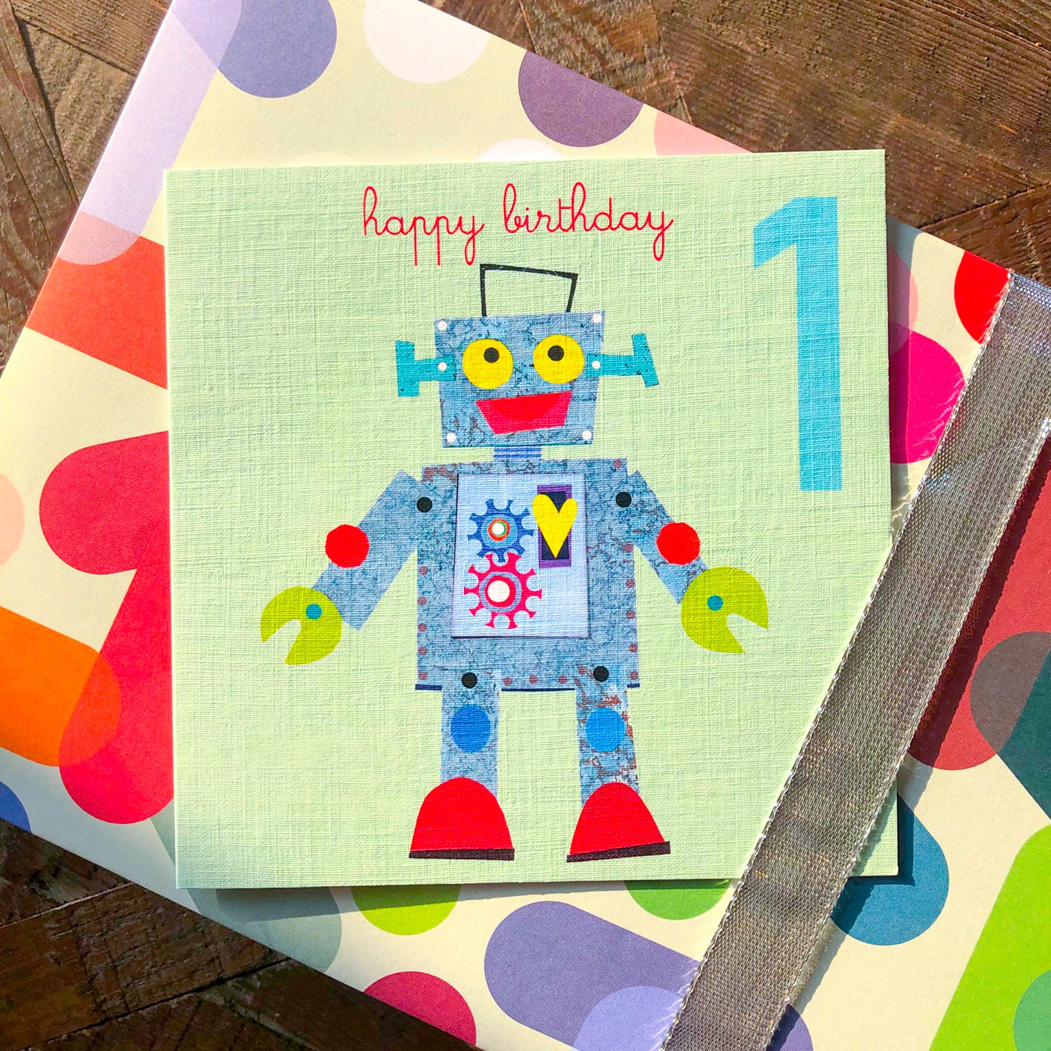 JA01 one robot 1st birthday card