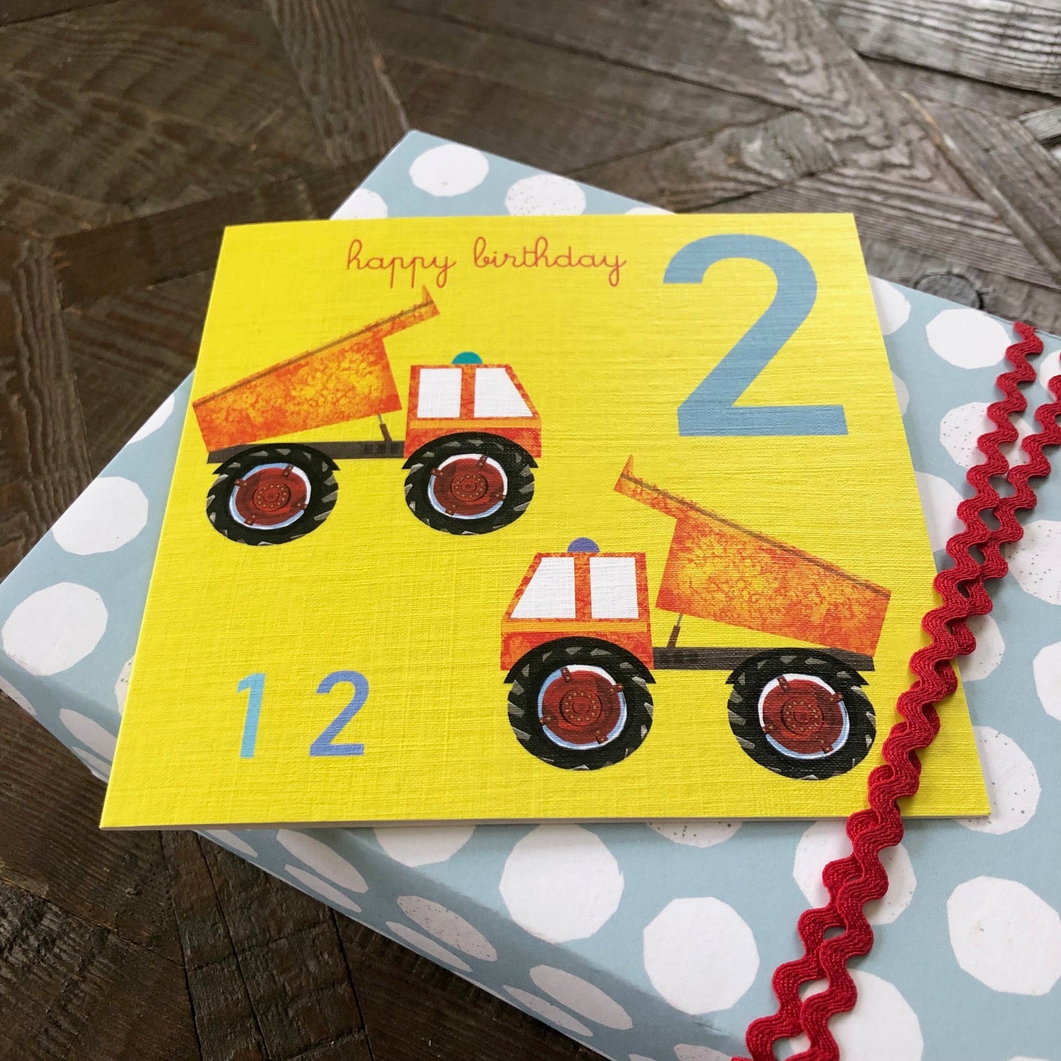 JA02 two trucks 2nd birthday card