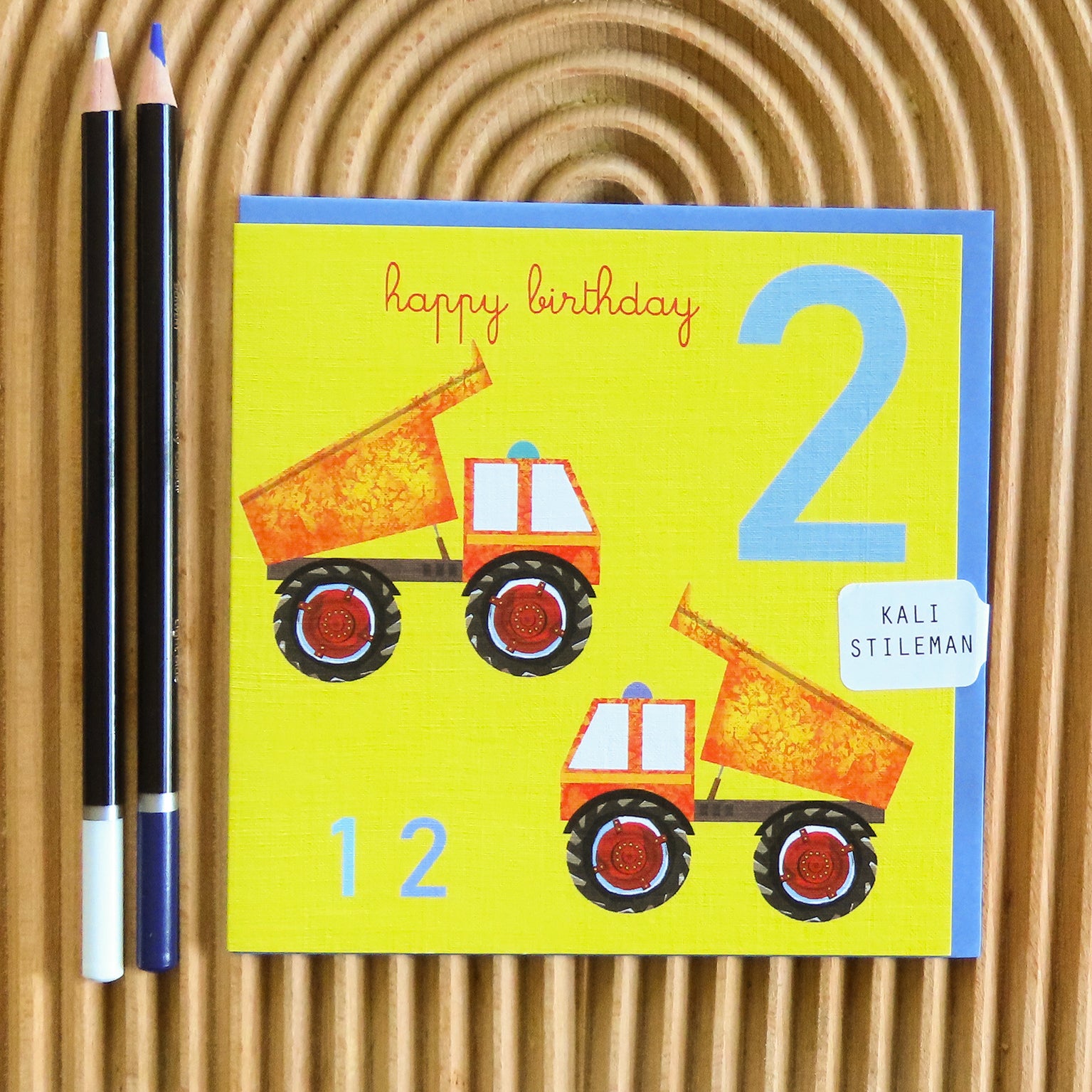 JA02 two trucks 2nd birthday card