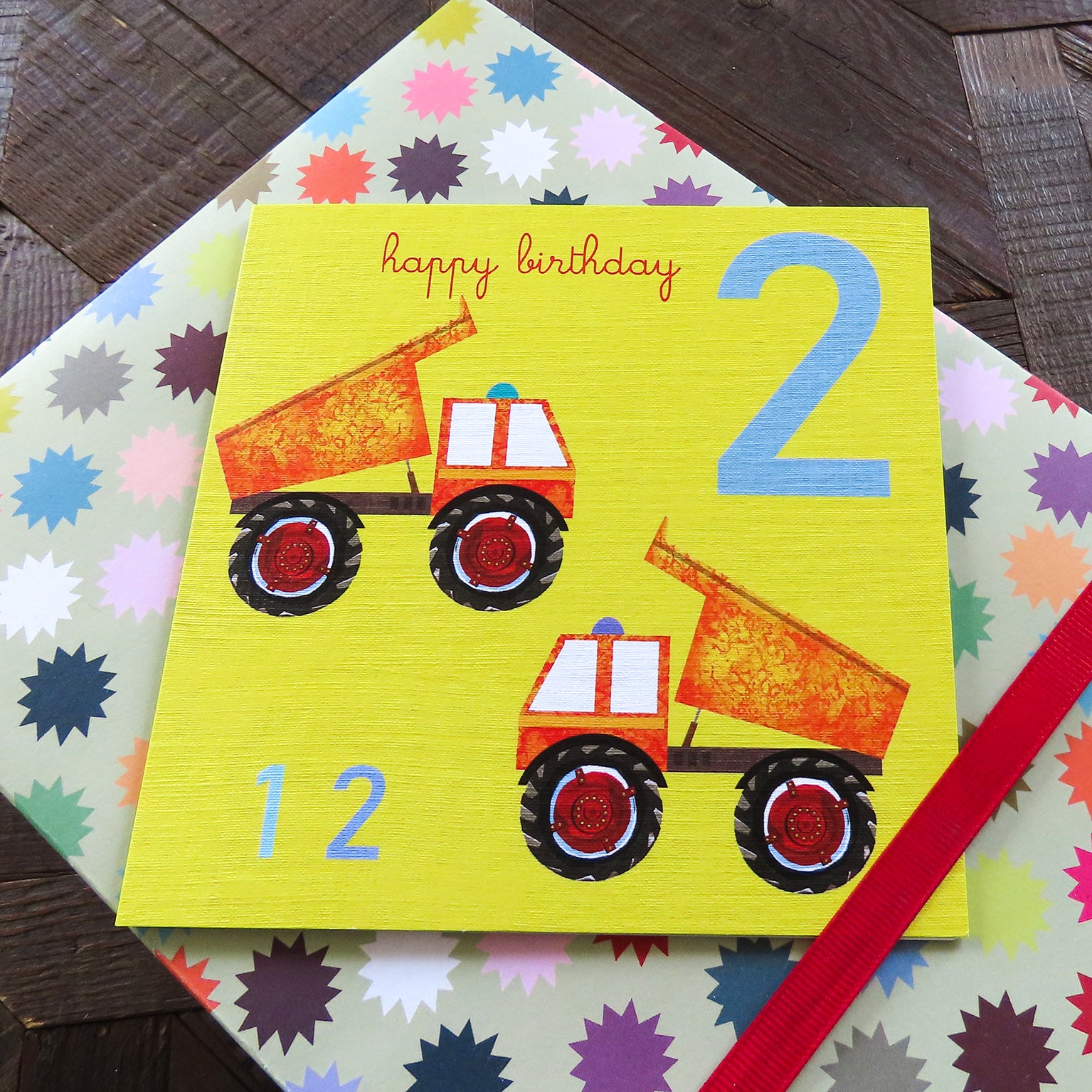 JA02 two trucks 2nd birthday card