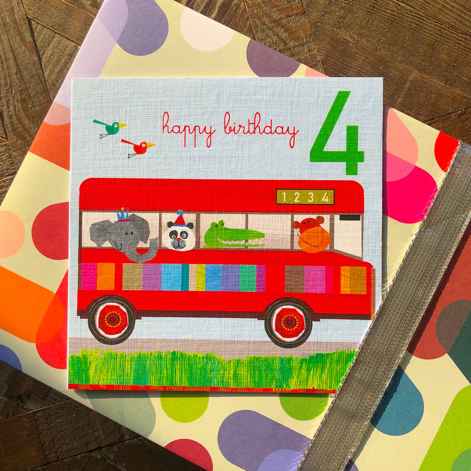 JA04 four on a bus 4th birthday card