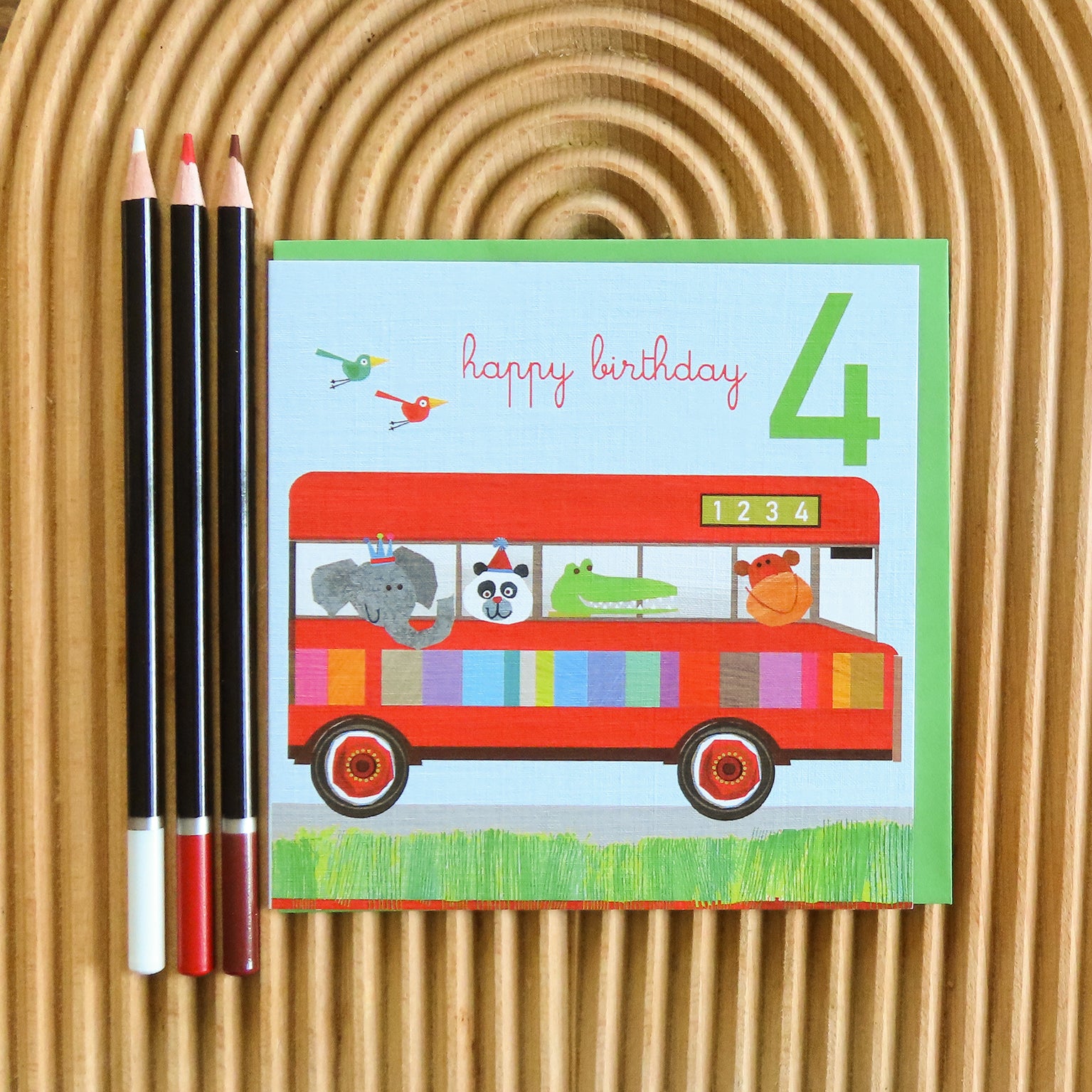 JA04 four on a bus 4th birthday card