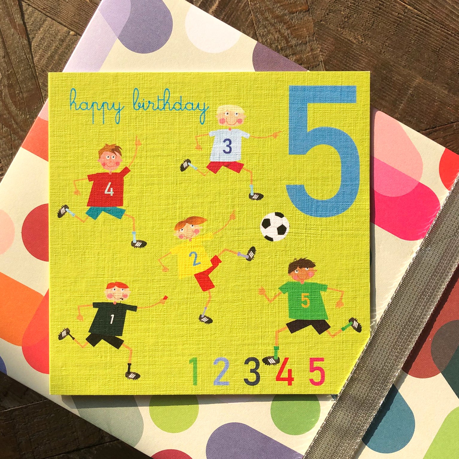 JA05 five footballers 5th birthday card