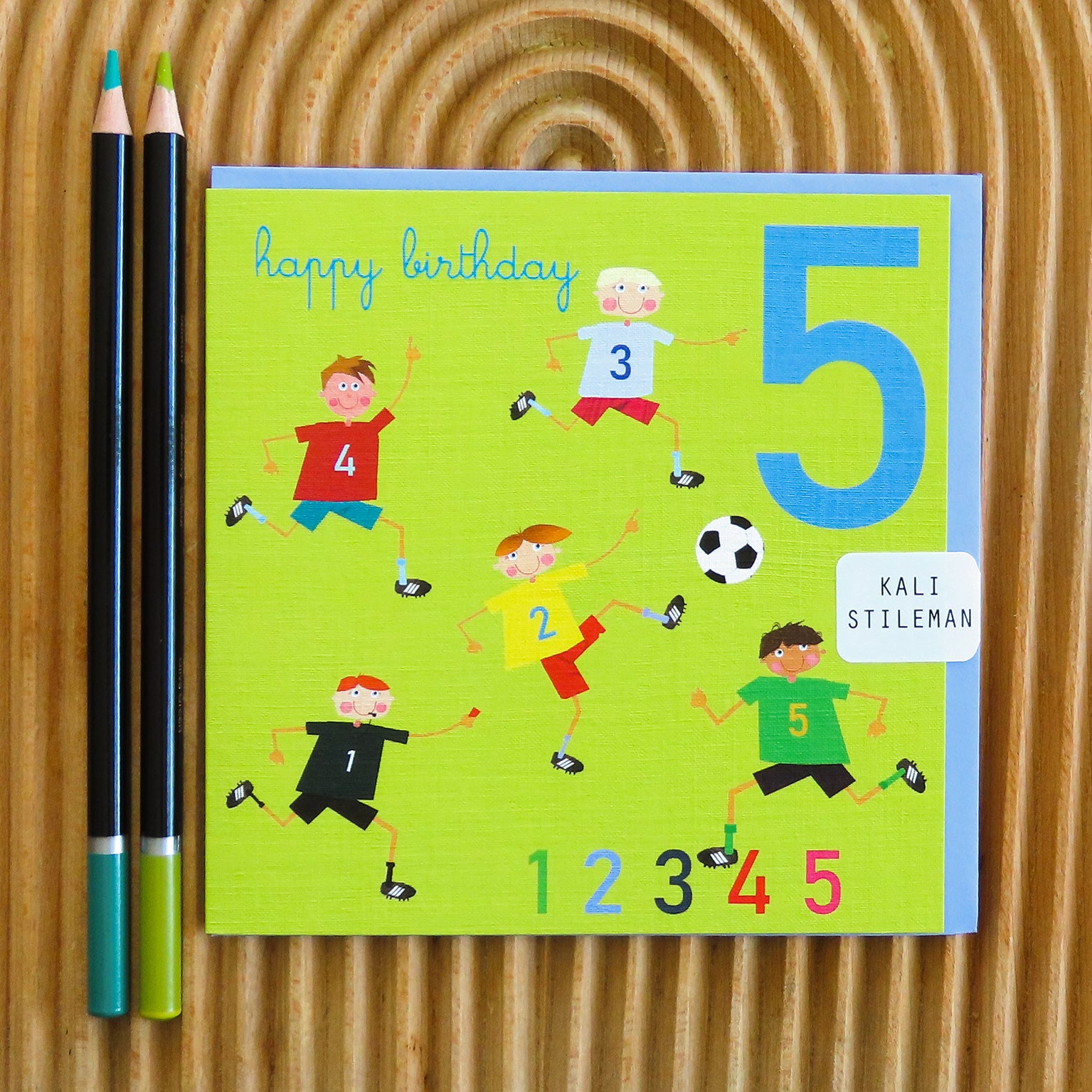 JA05 five footballers 5th birthday card