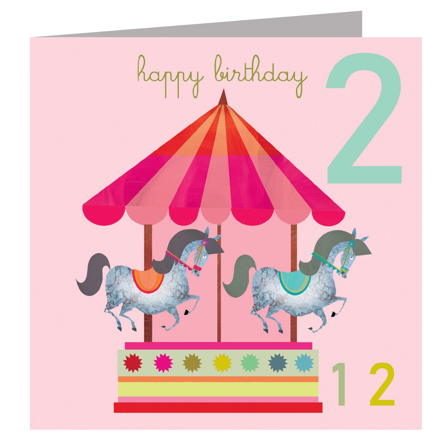 JA07 two horses 2nd birthday card