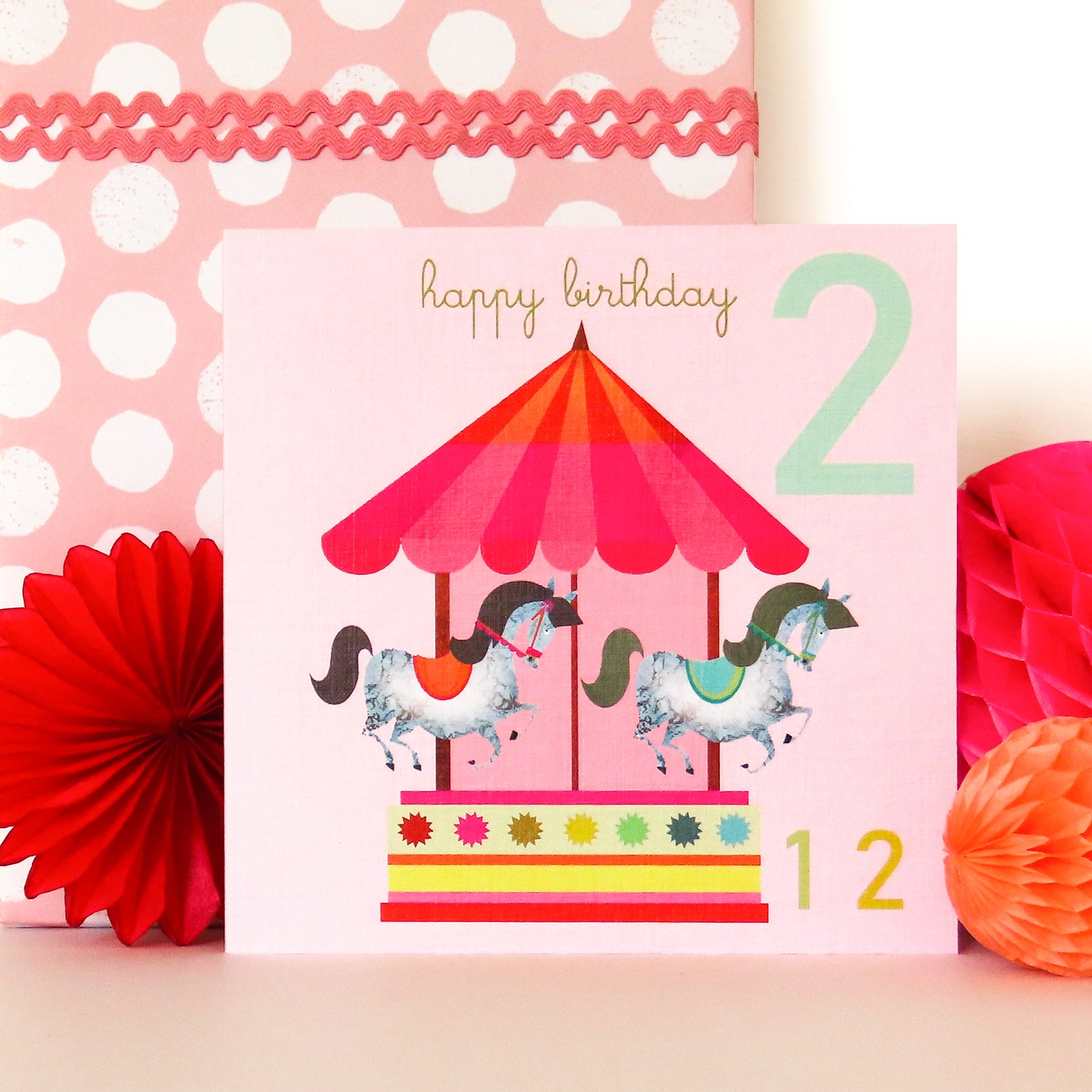 JA07 two horses 2nd birthday card