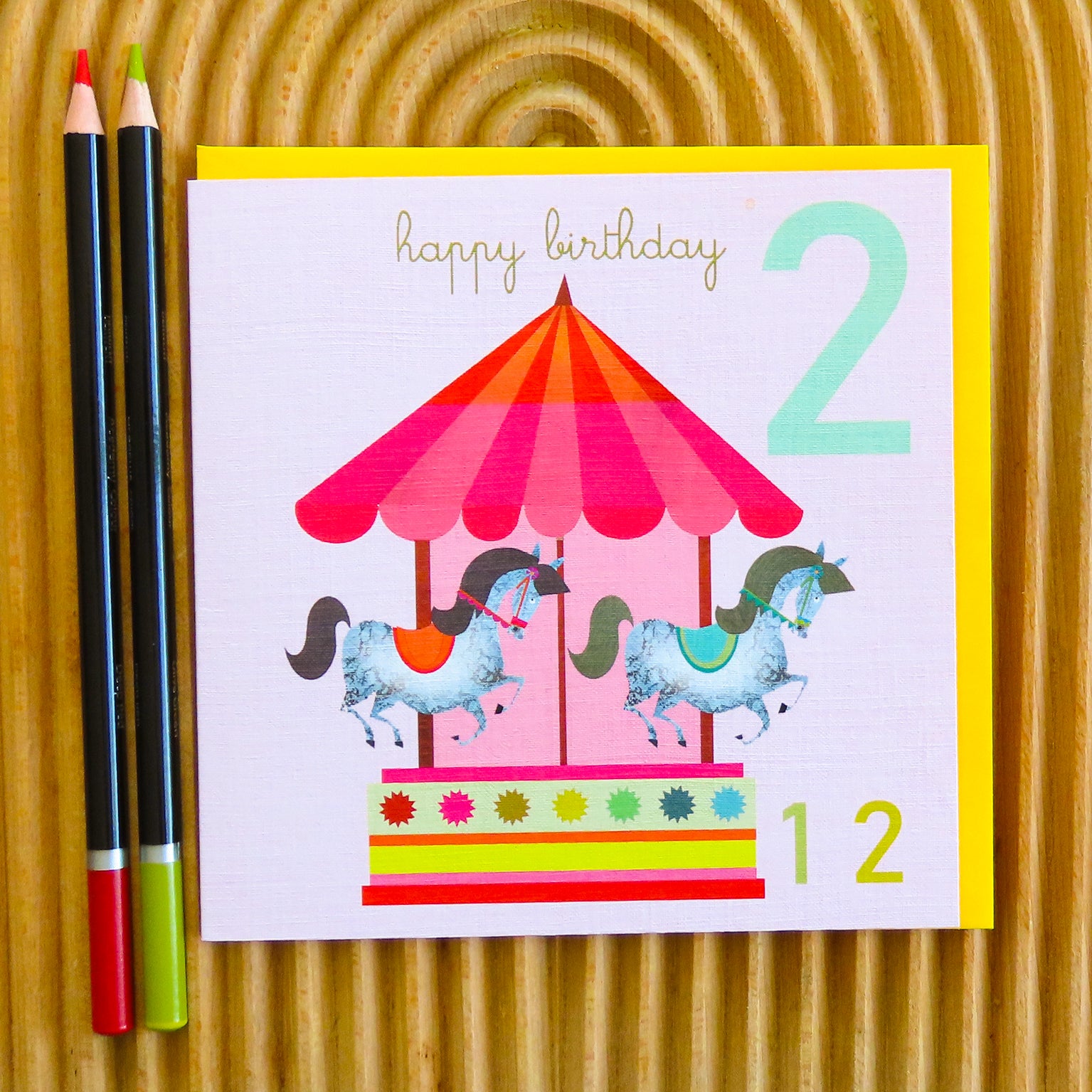 JA07 two horses 2nd birthday card