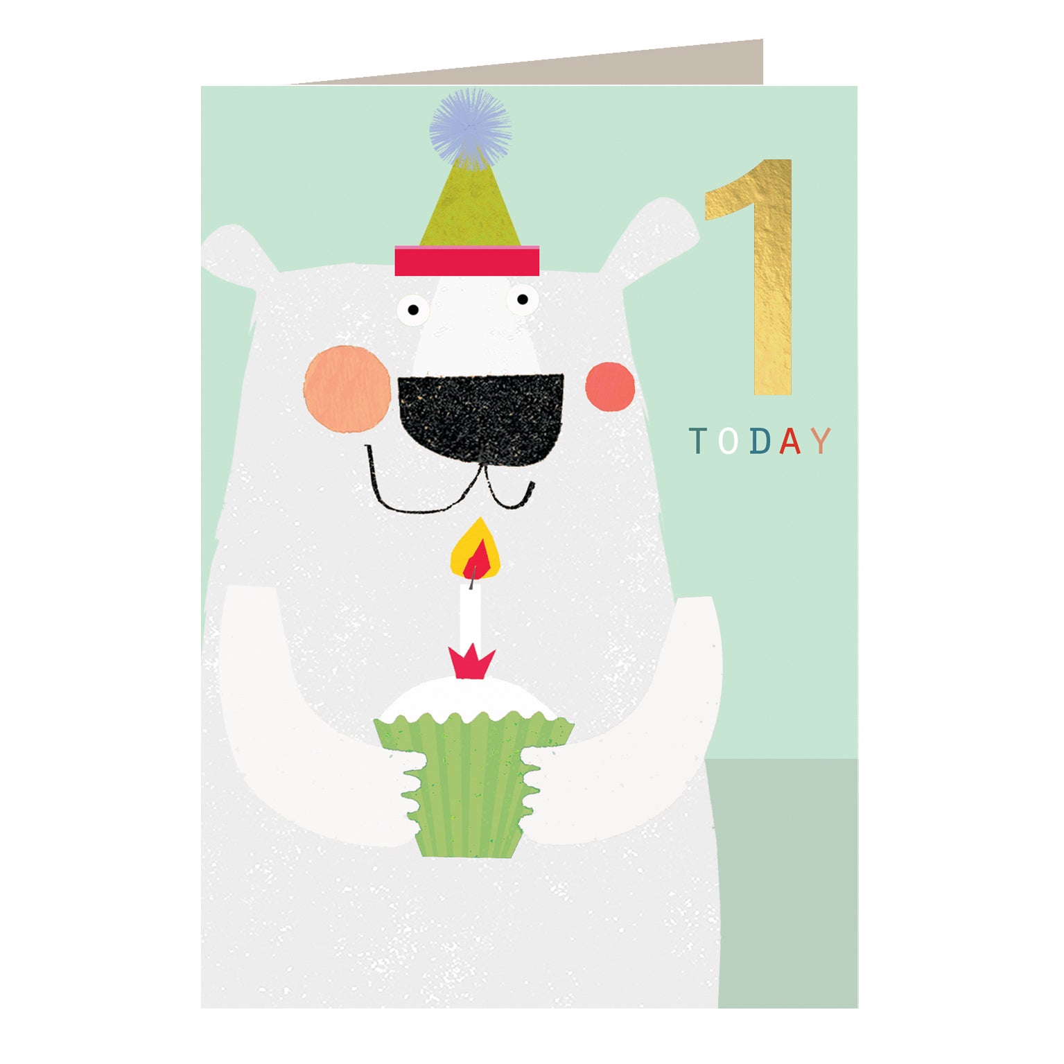 JES01 gold foiled polar bear 1st birthday card