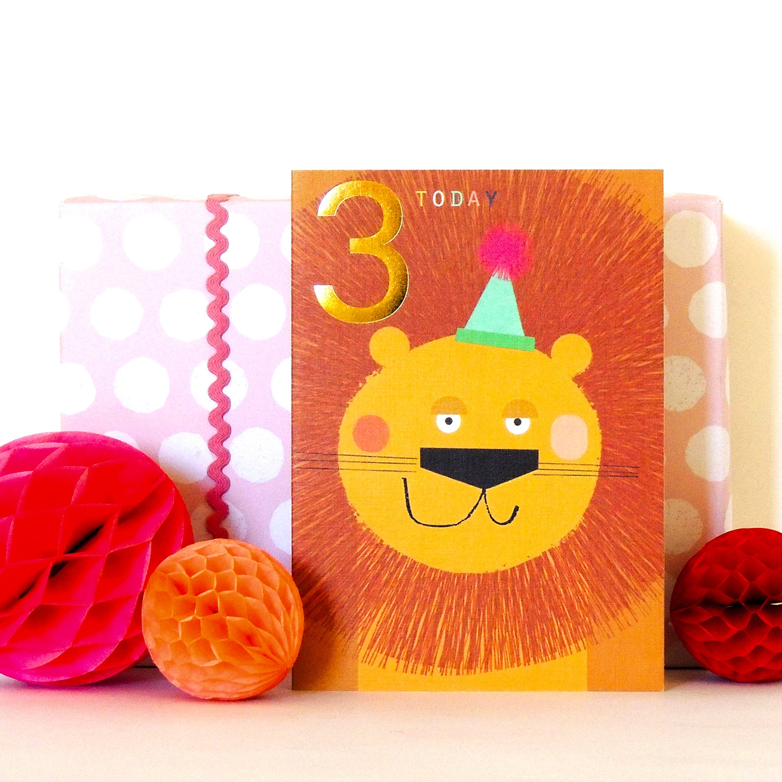 JES03 gold foiled lion 3rd birthday card