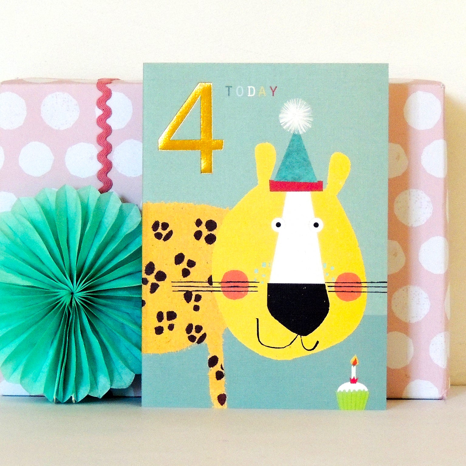 JES04 gold foiled cheetah 4th birthday card