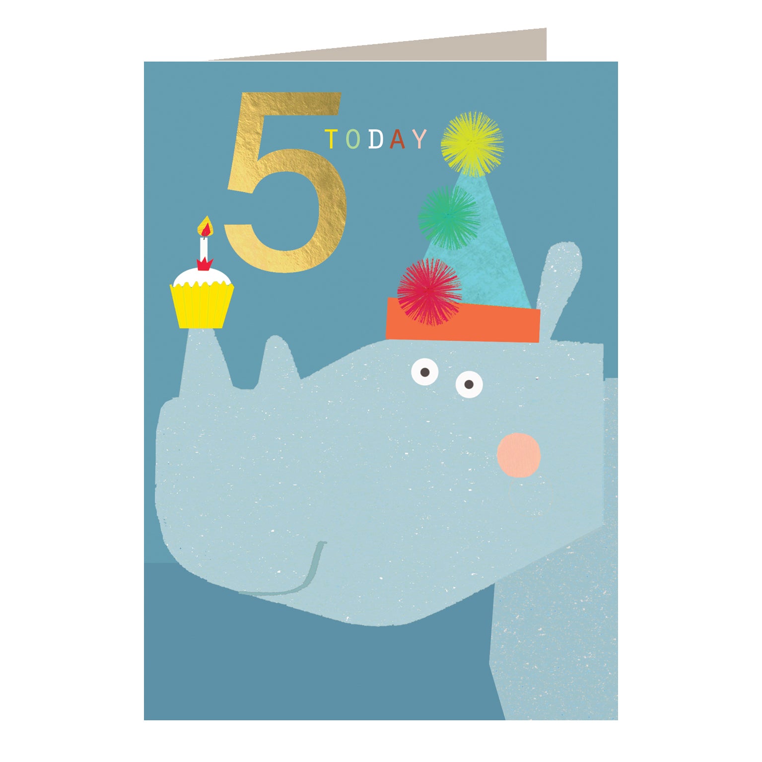 JES05 gold foiled rhino 5th birthday card