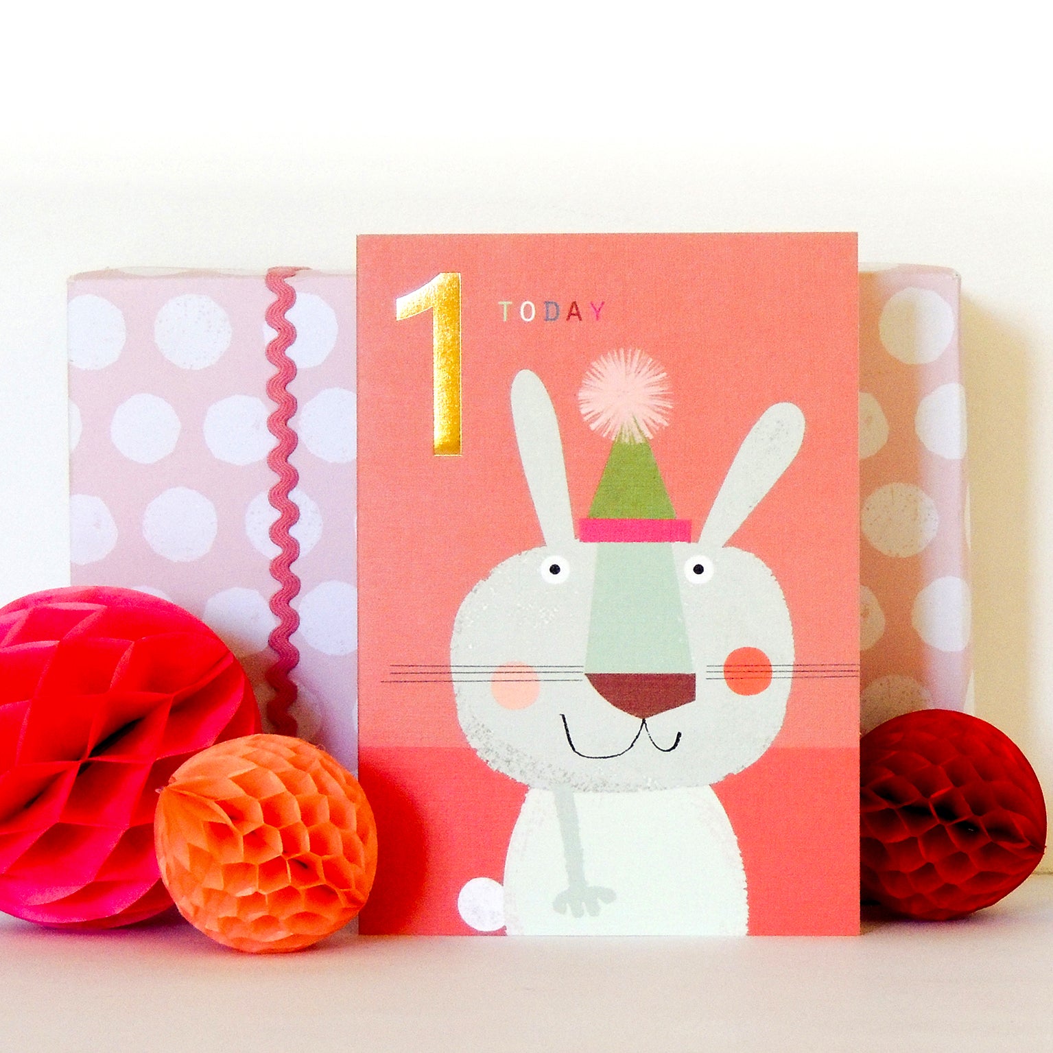 JES06 gold foiled rabbit 1st birthday card