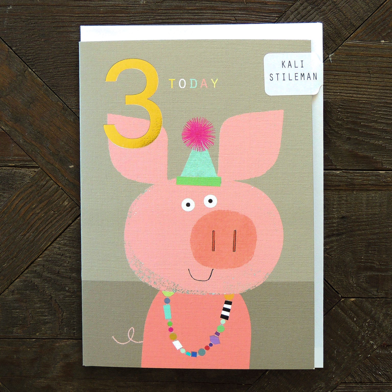 JES08 gold foiled piglet 3rd birthday card