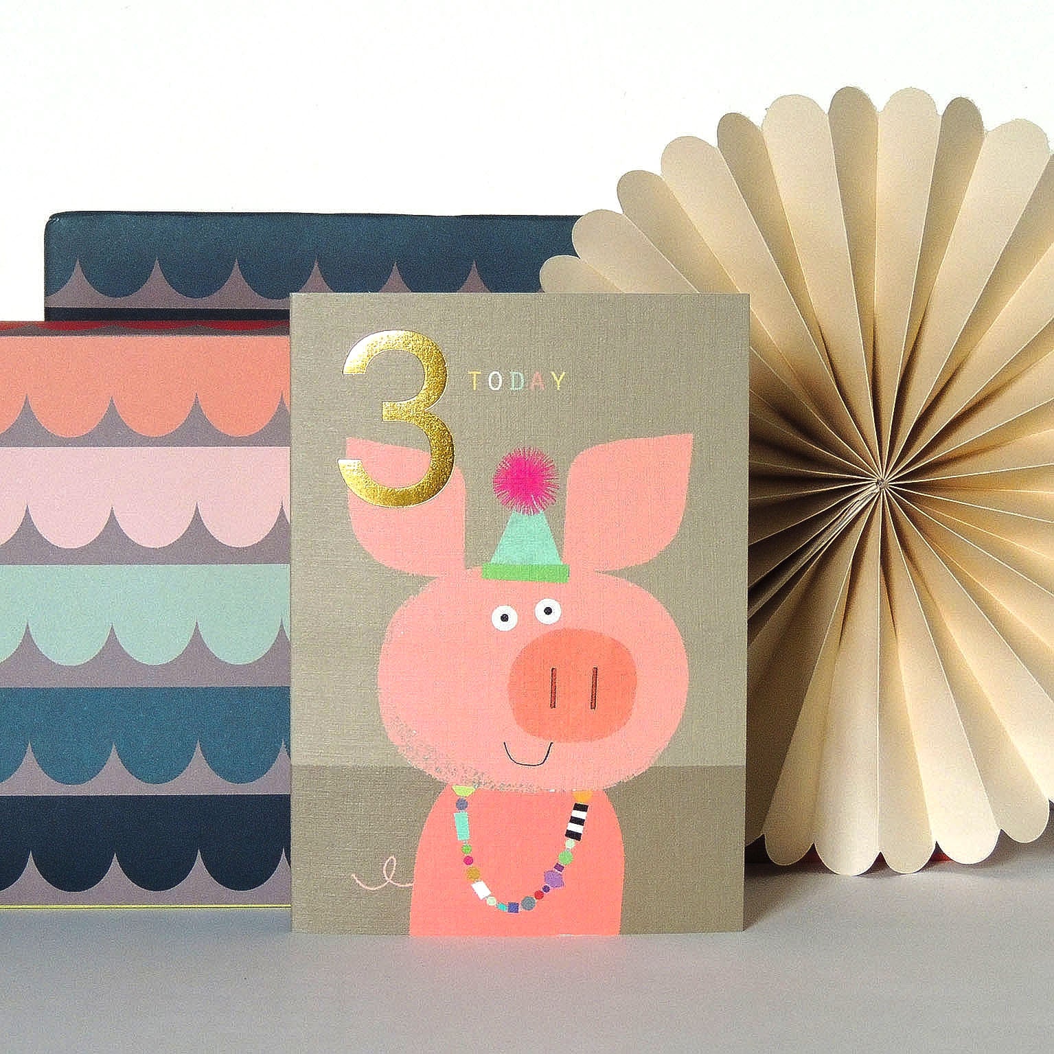 JES08 gold foiled piglet 3rd birthday card