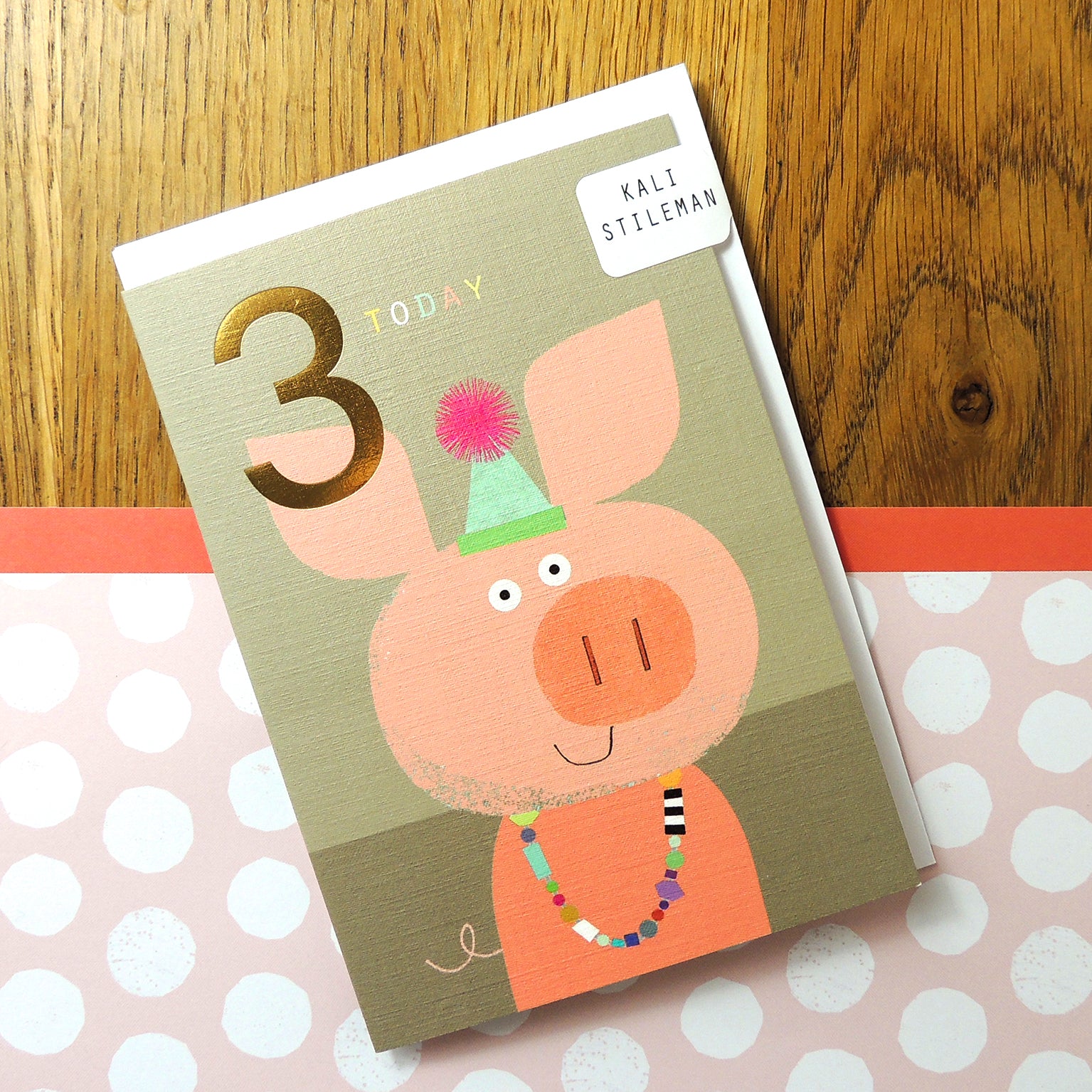 JES08 gold foiled piglet 3rd birthday card