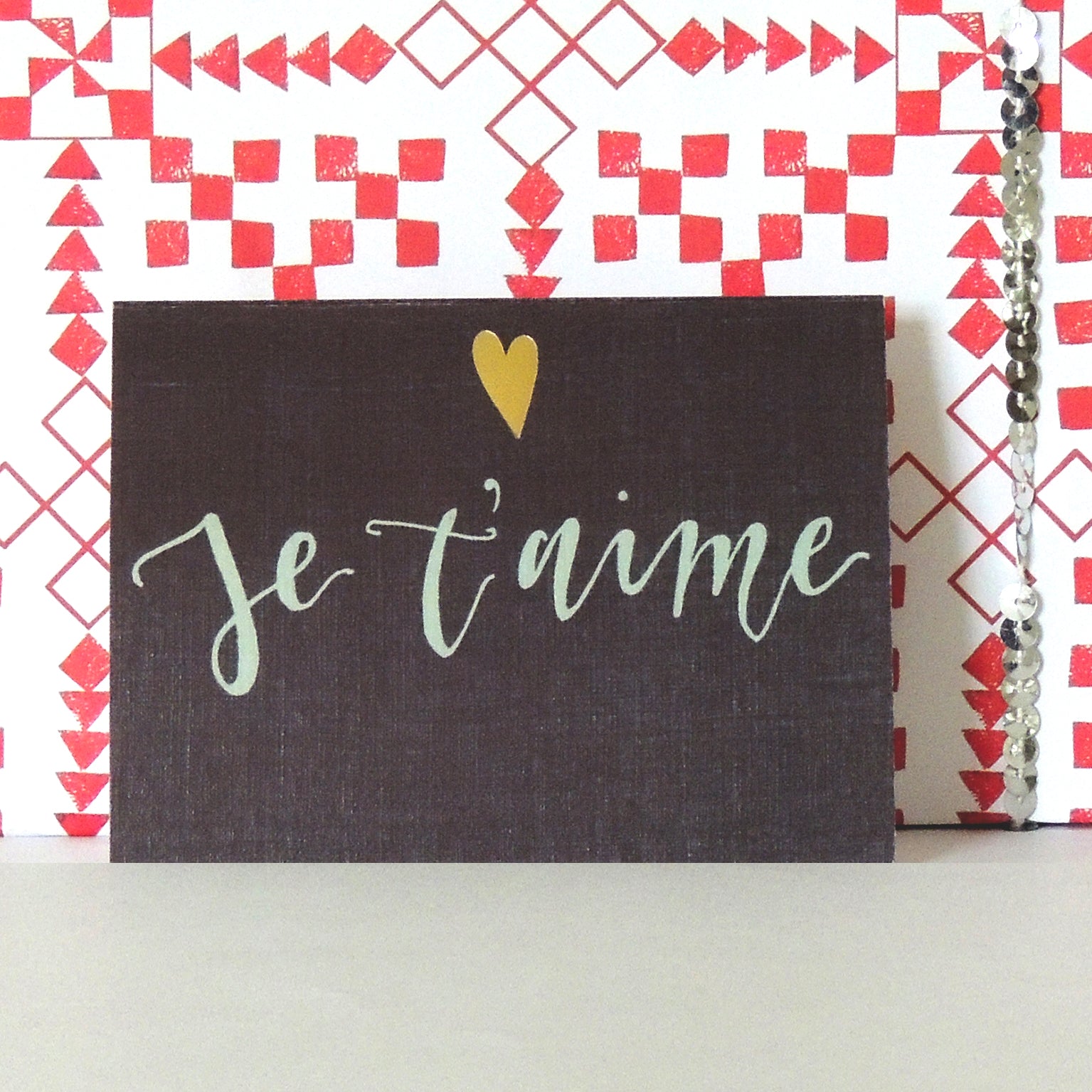 mini gold foiled je t'aime card