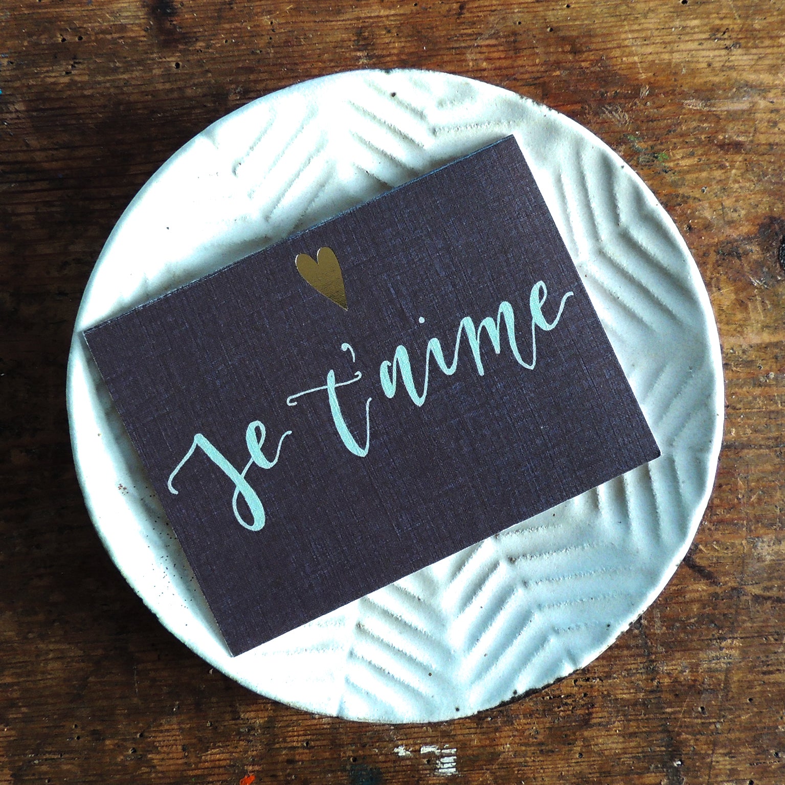 mini gold foiled je t'aime card