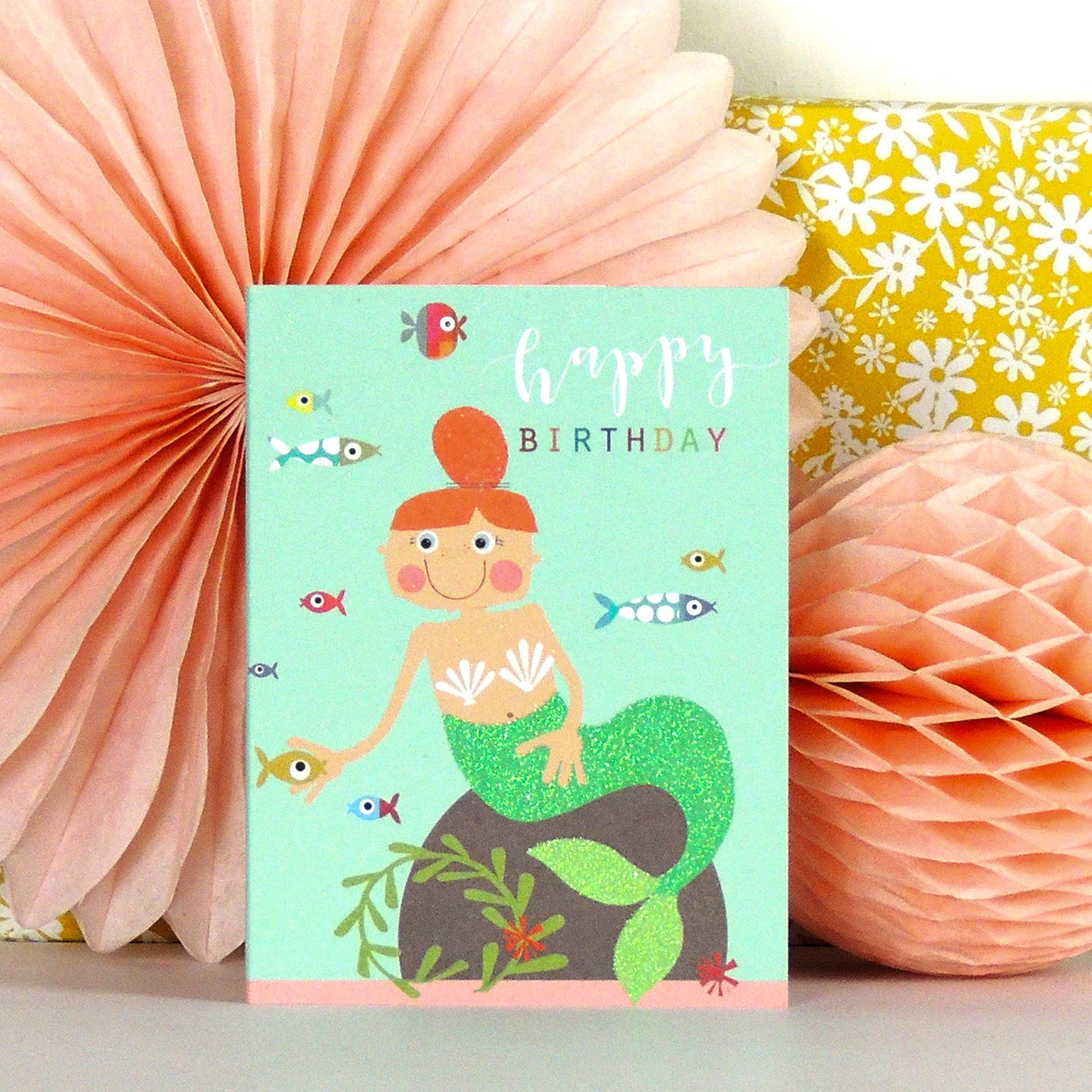 mini glittery mermaid birthday card