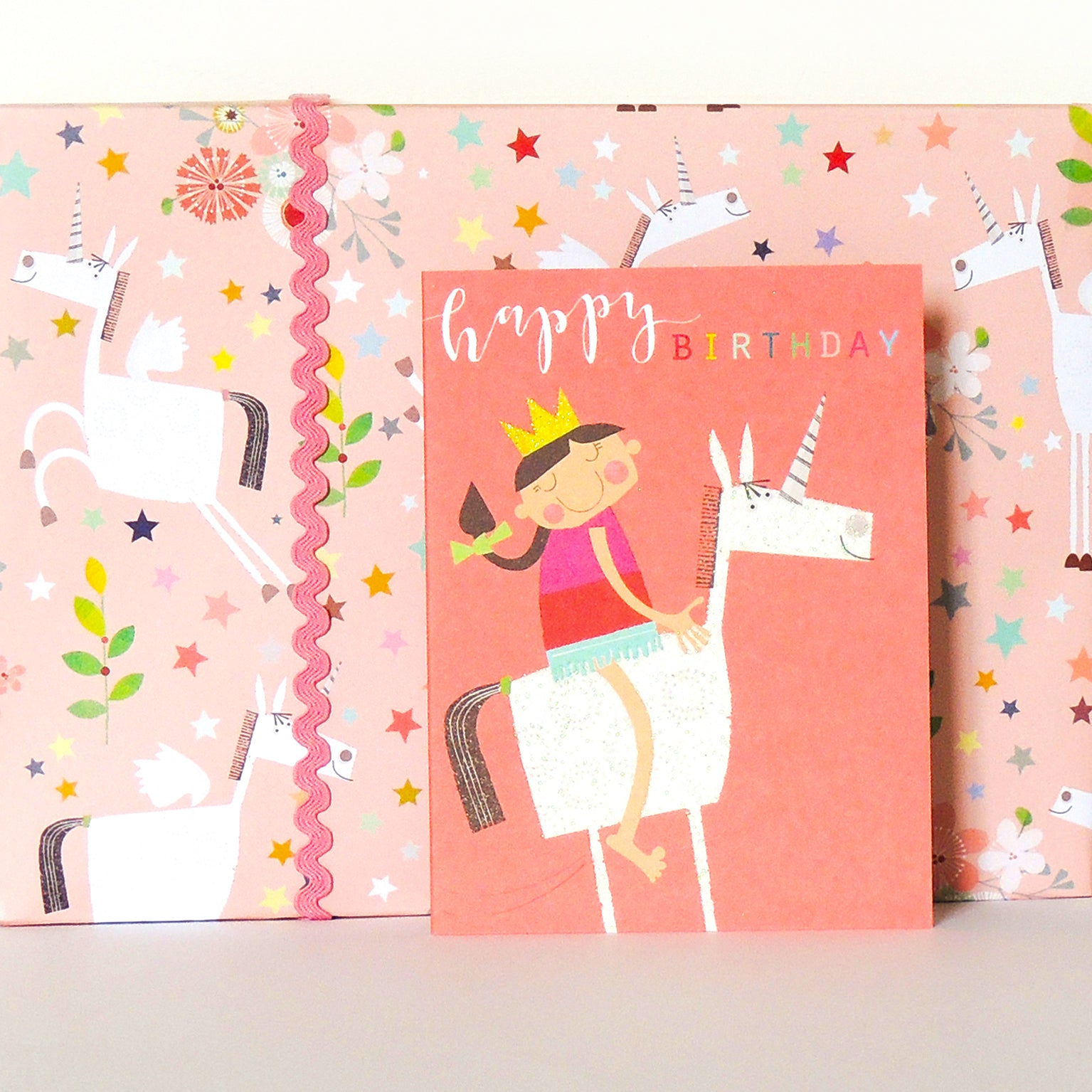 mini glittery unicorn birthday card