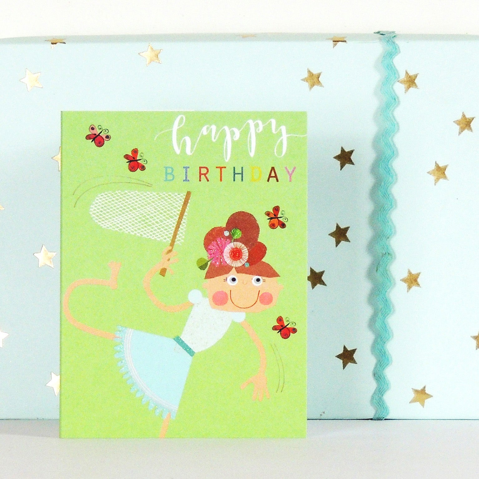 mini glittery butterflies birthday card