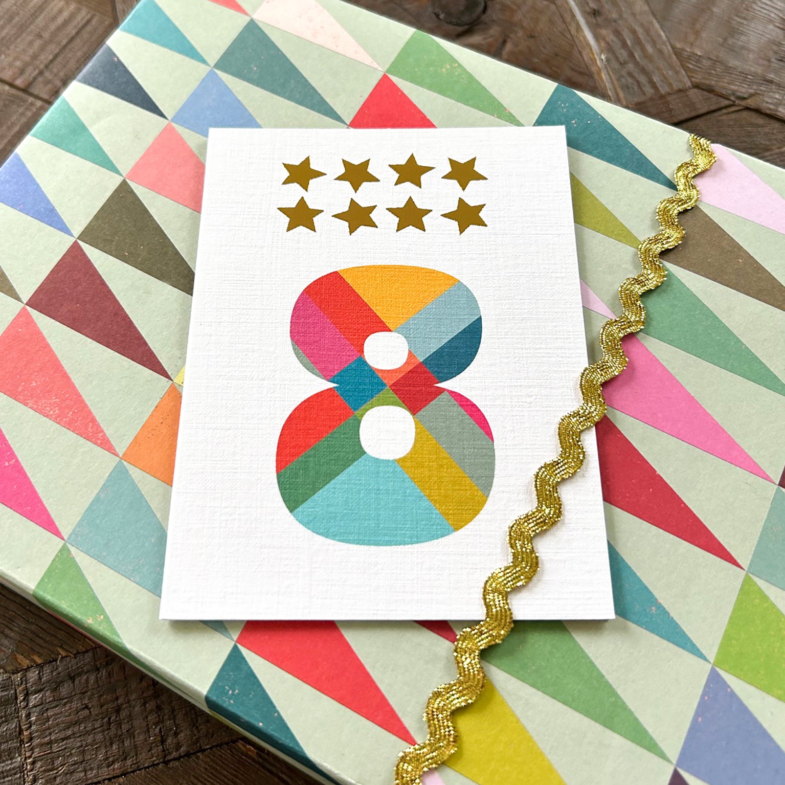 mini gold star number eight card