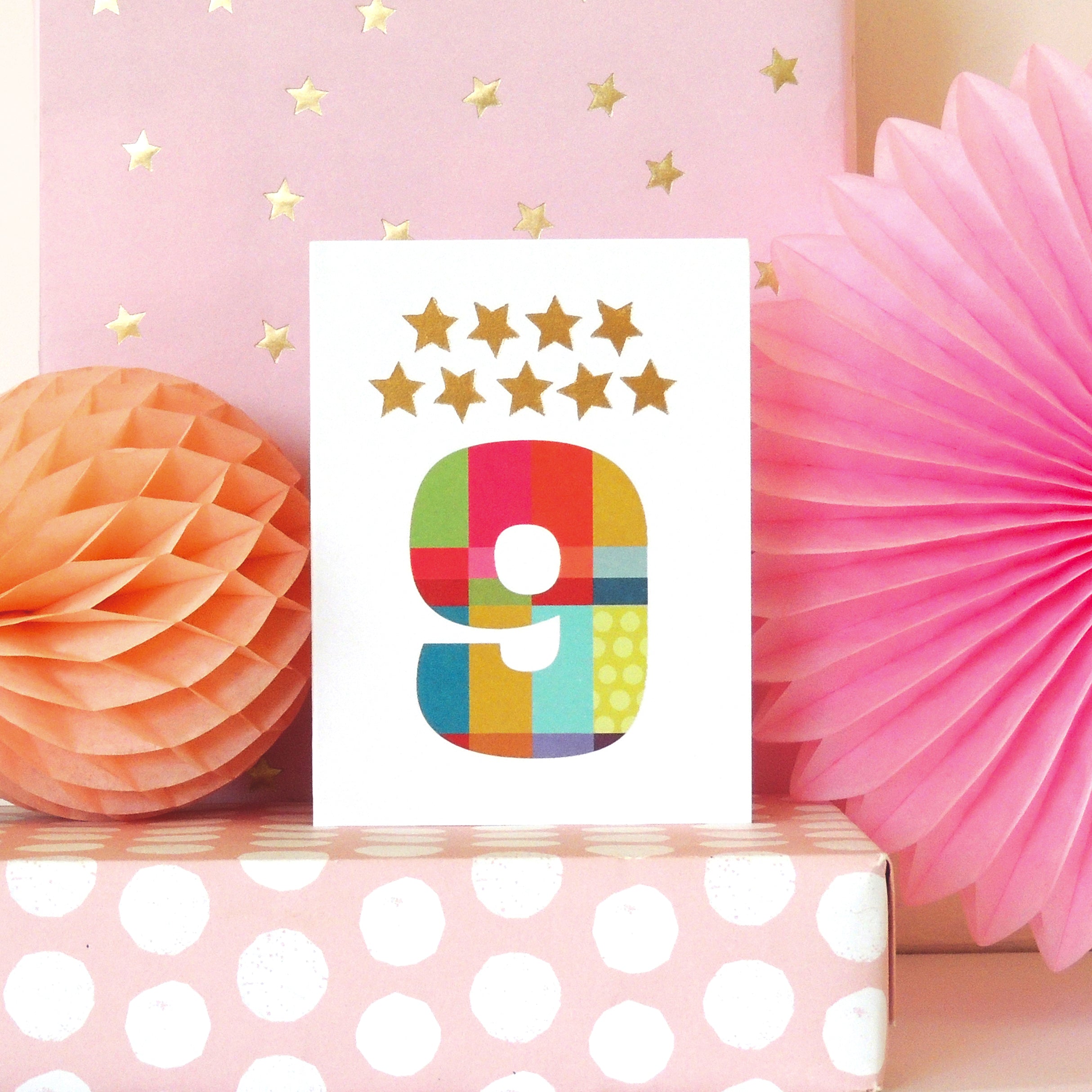 mini gold star number nine card