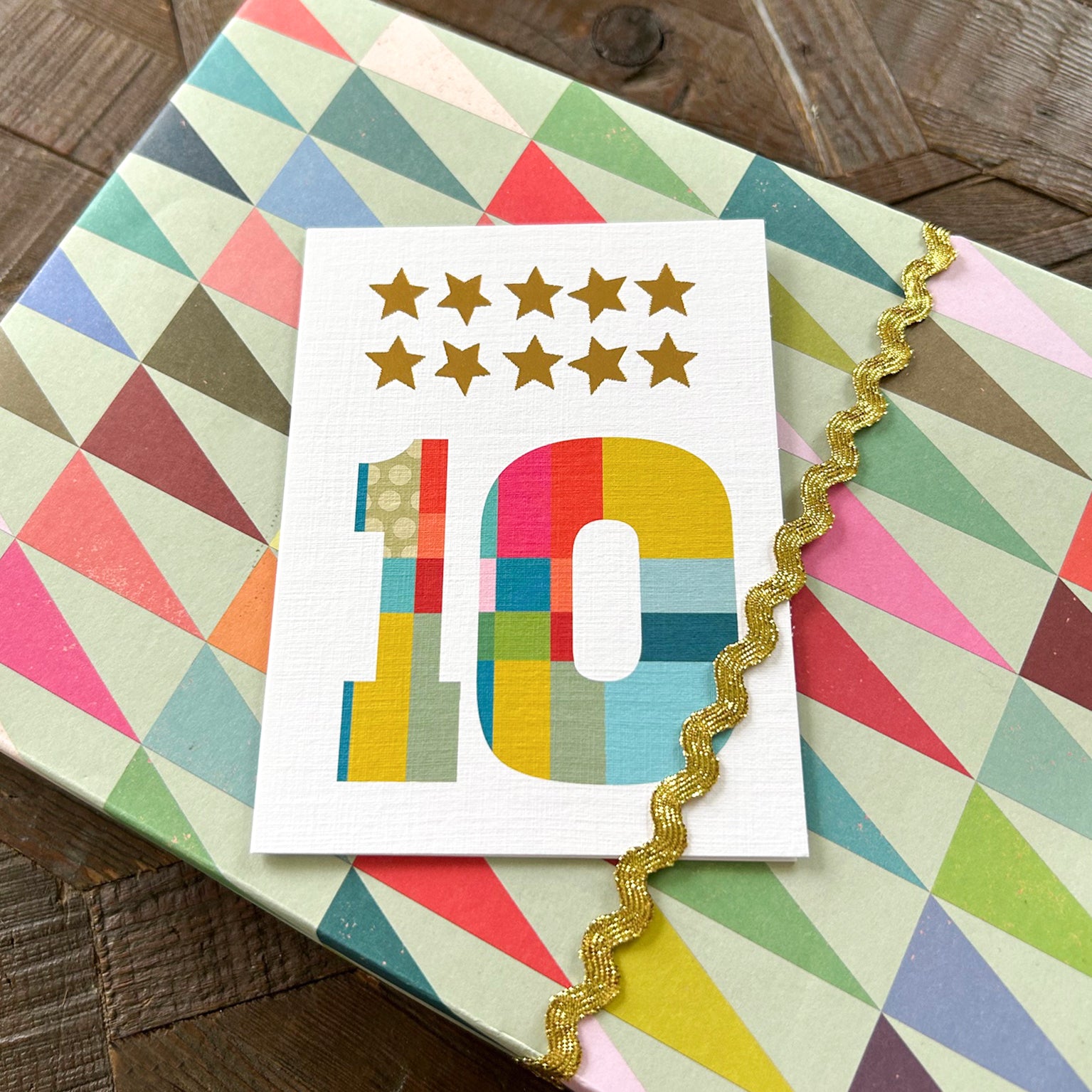 mini gold star number ten card