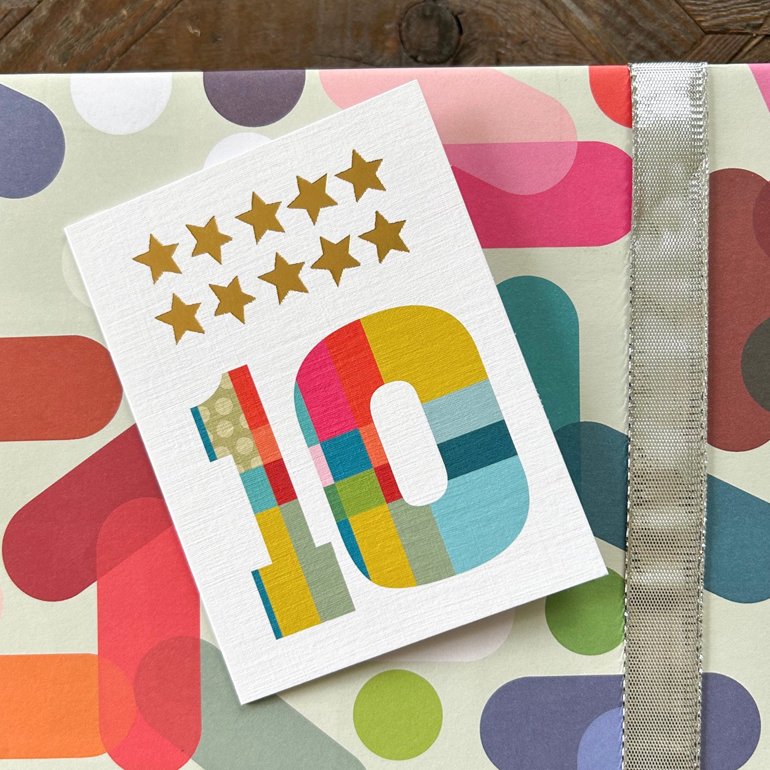 mini gold star number ten card