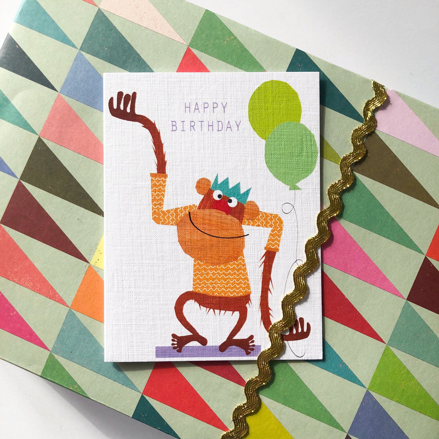 mini monkey happy birthday card