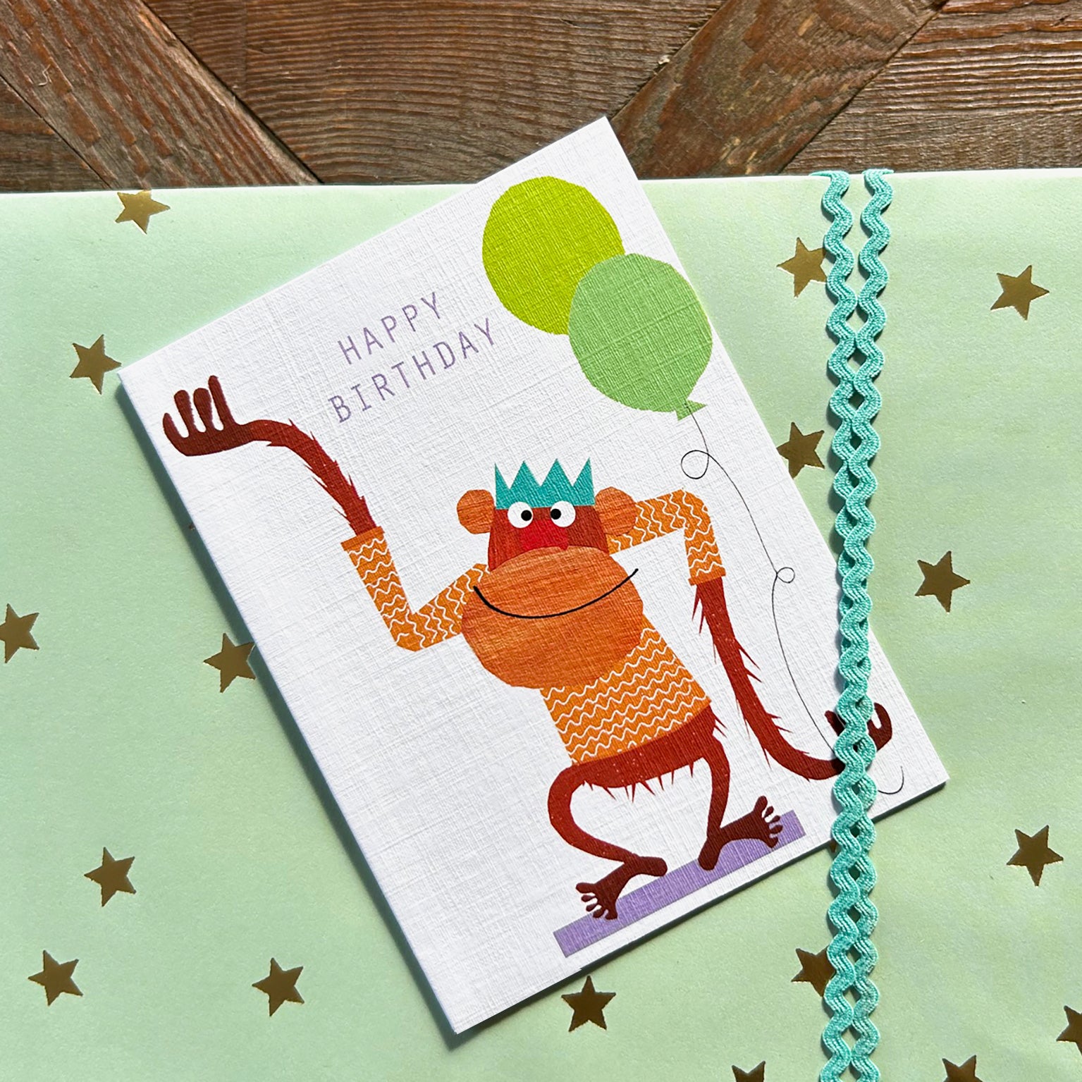 mini monkey happy birthday card