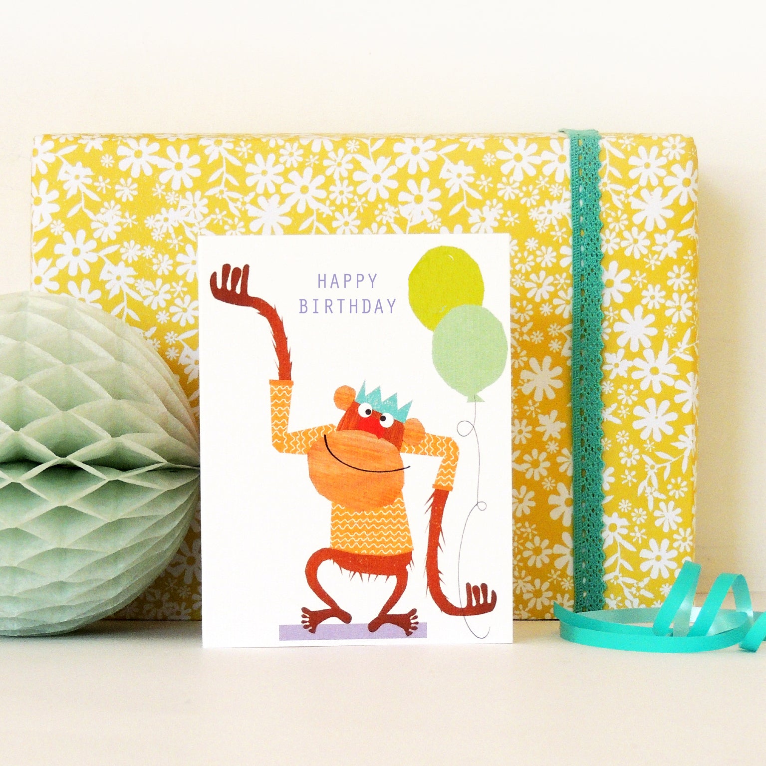 mini monkey happy birthday card