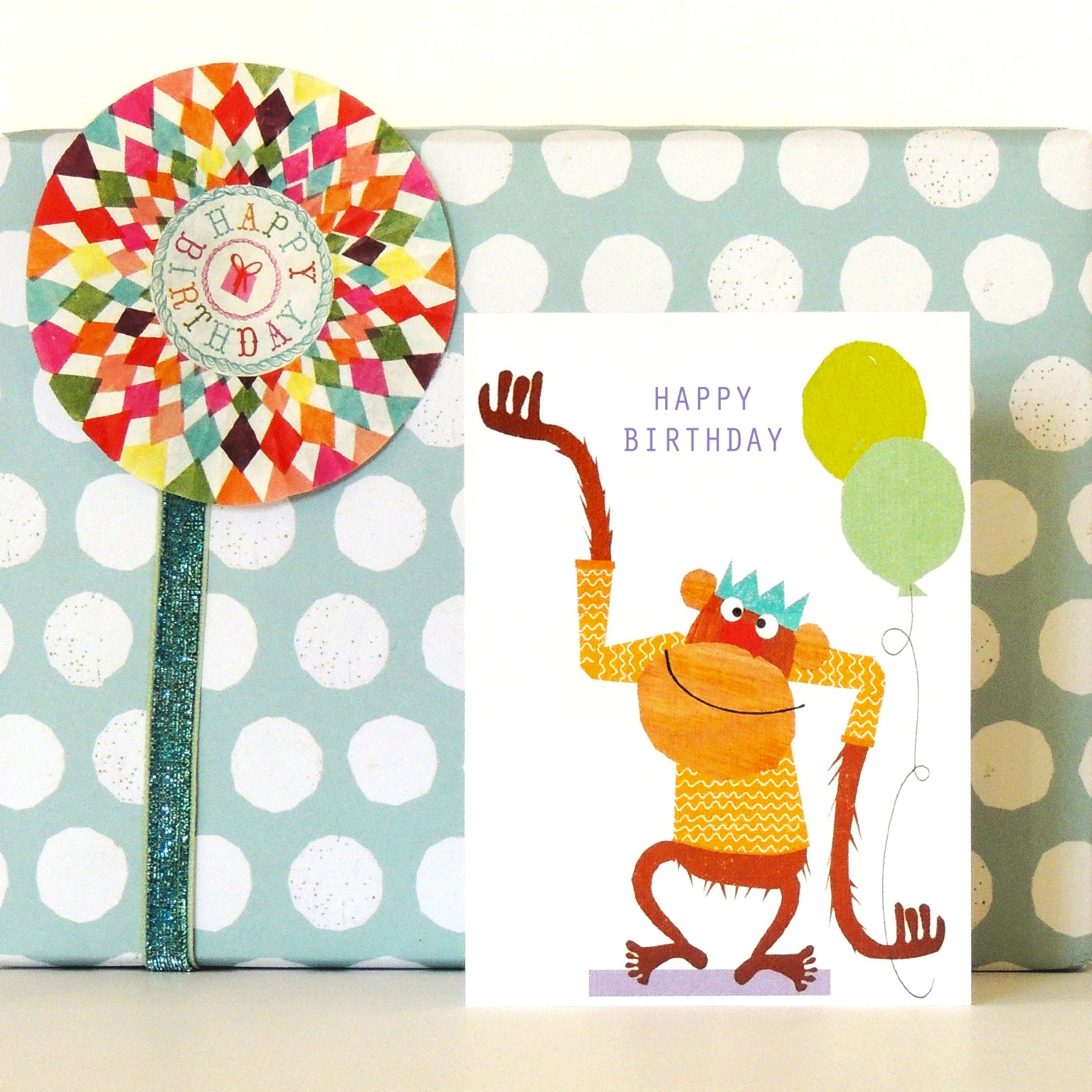 mini monkey happy birthday card