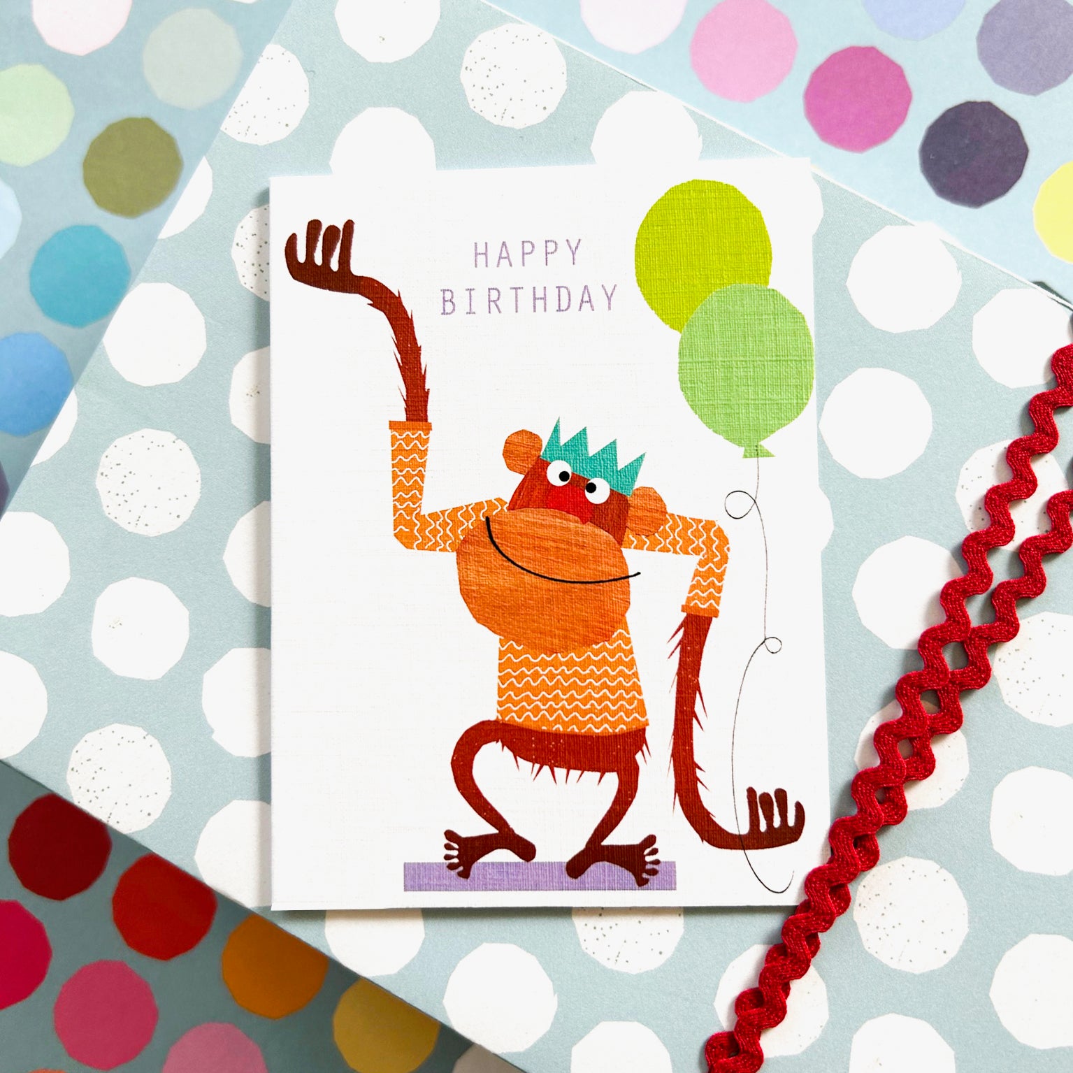 mini monkey happy birthday card