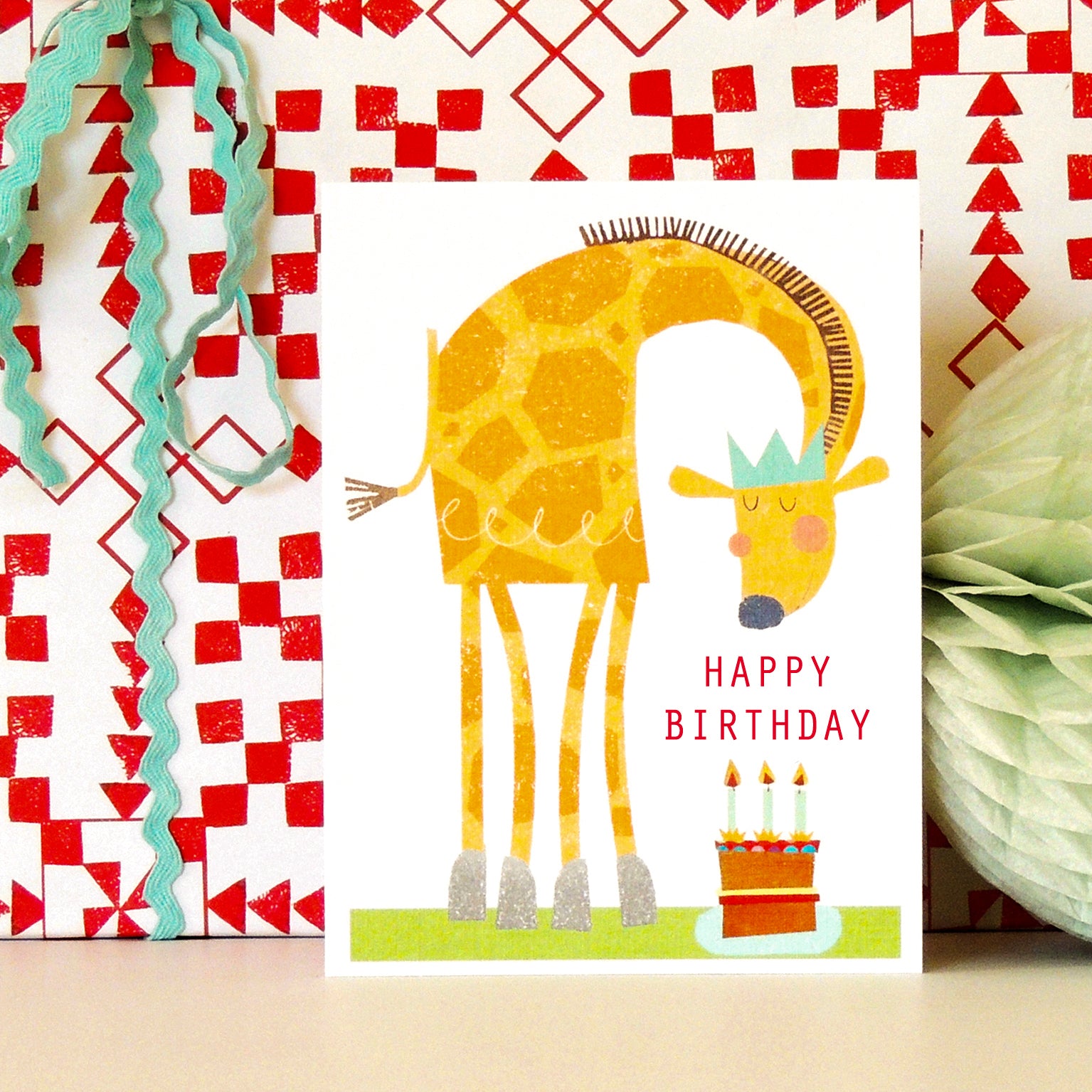 mini  giraffe happy birthday card