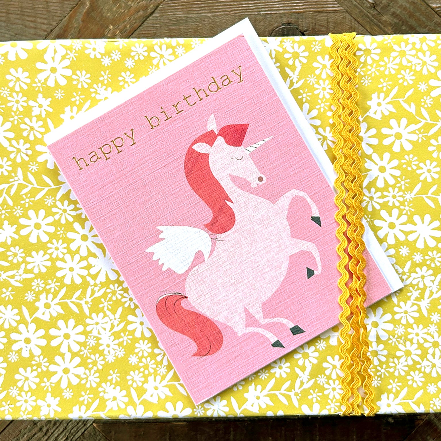 mini gold foiled unicorn birthday card