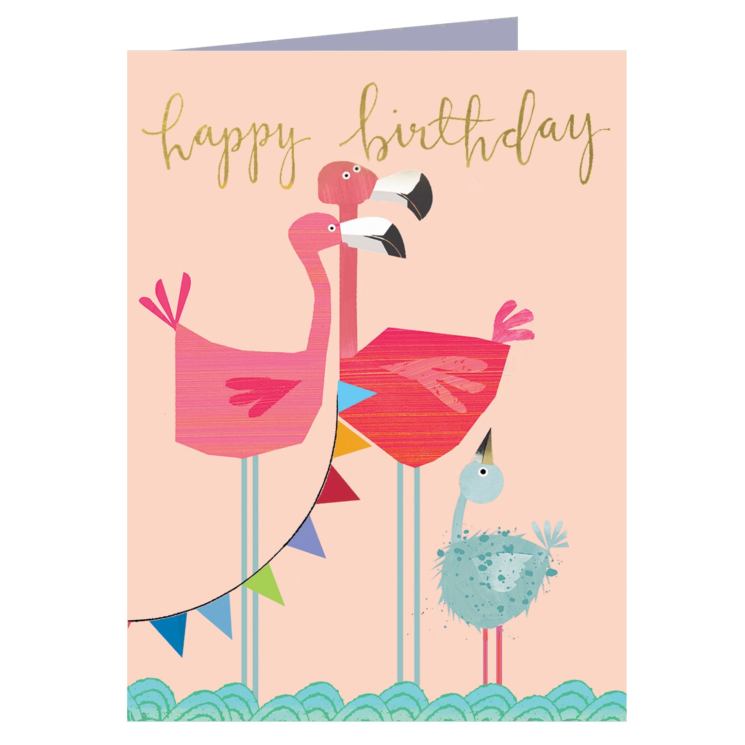 mini gold foiled flamingo birthday card