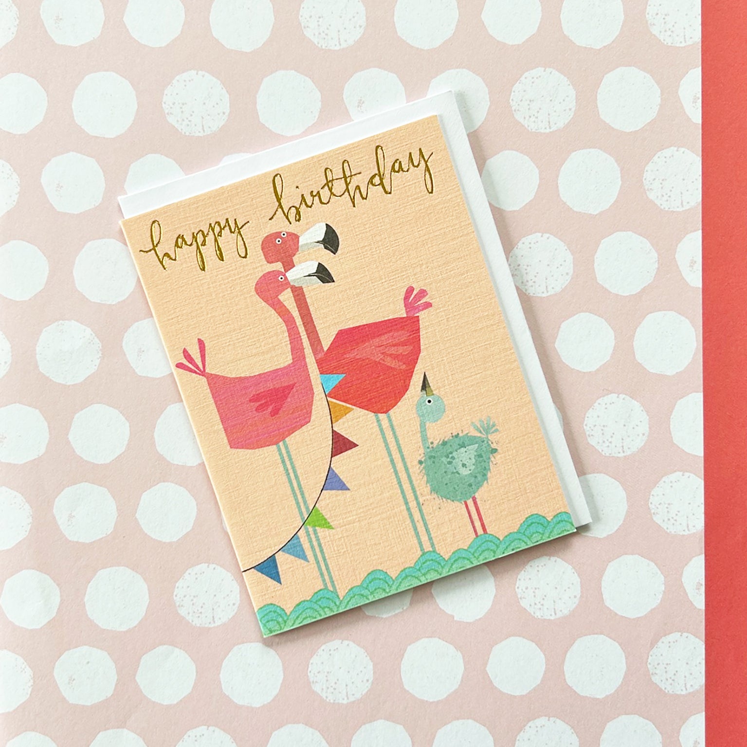 mini gold foiled flamingo birthday card