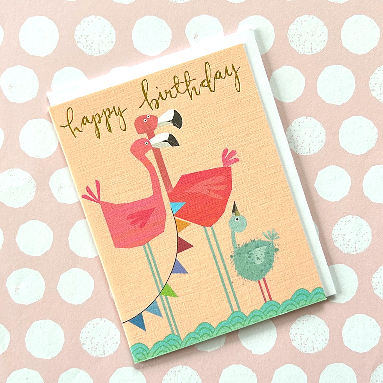 mini gold foiled flamingo birthday card