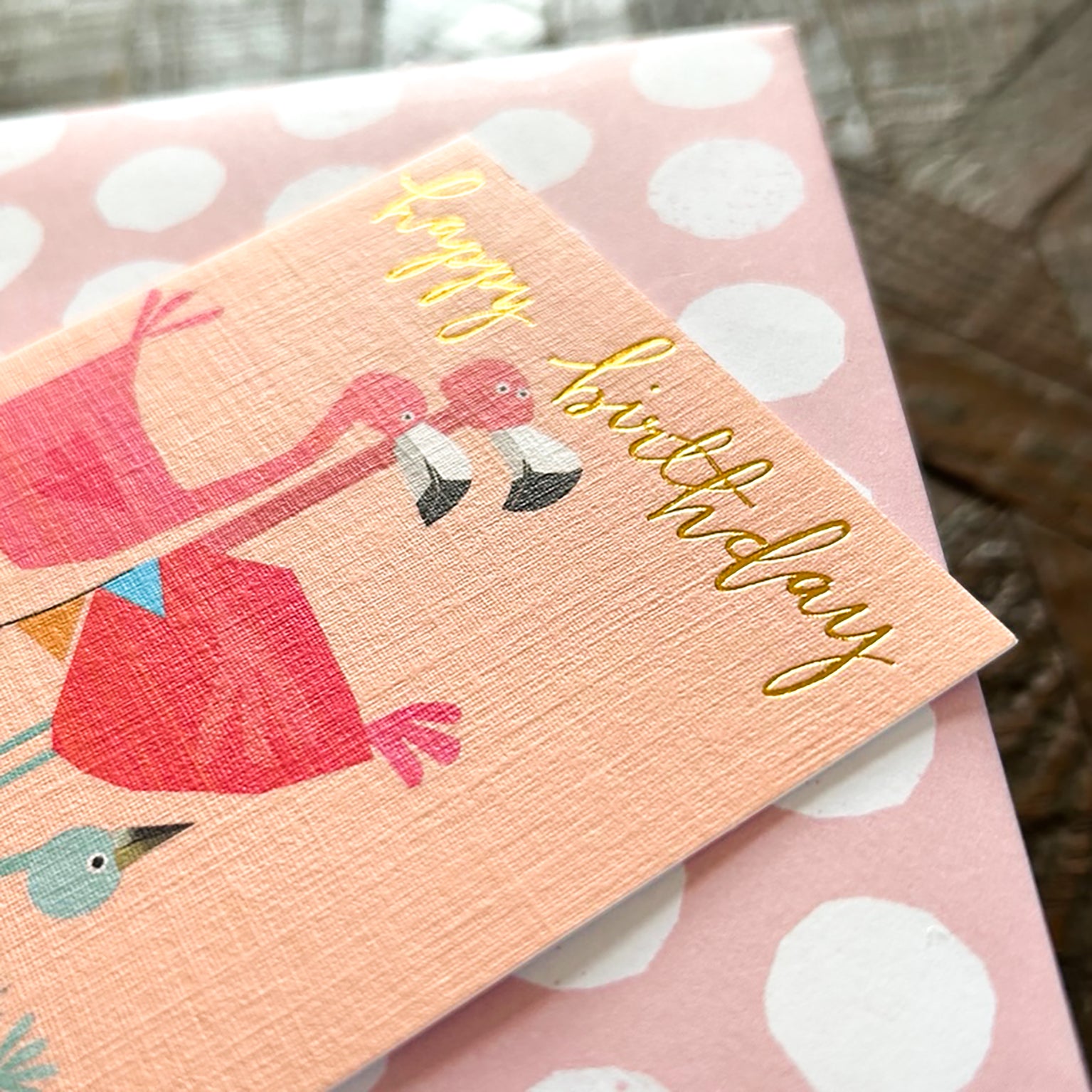 mini gold foiled flamingo birthday card