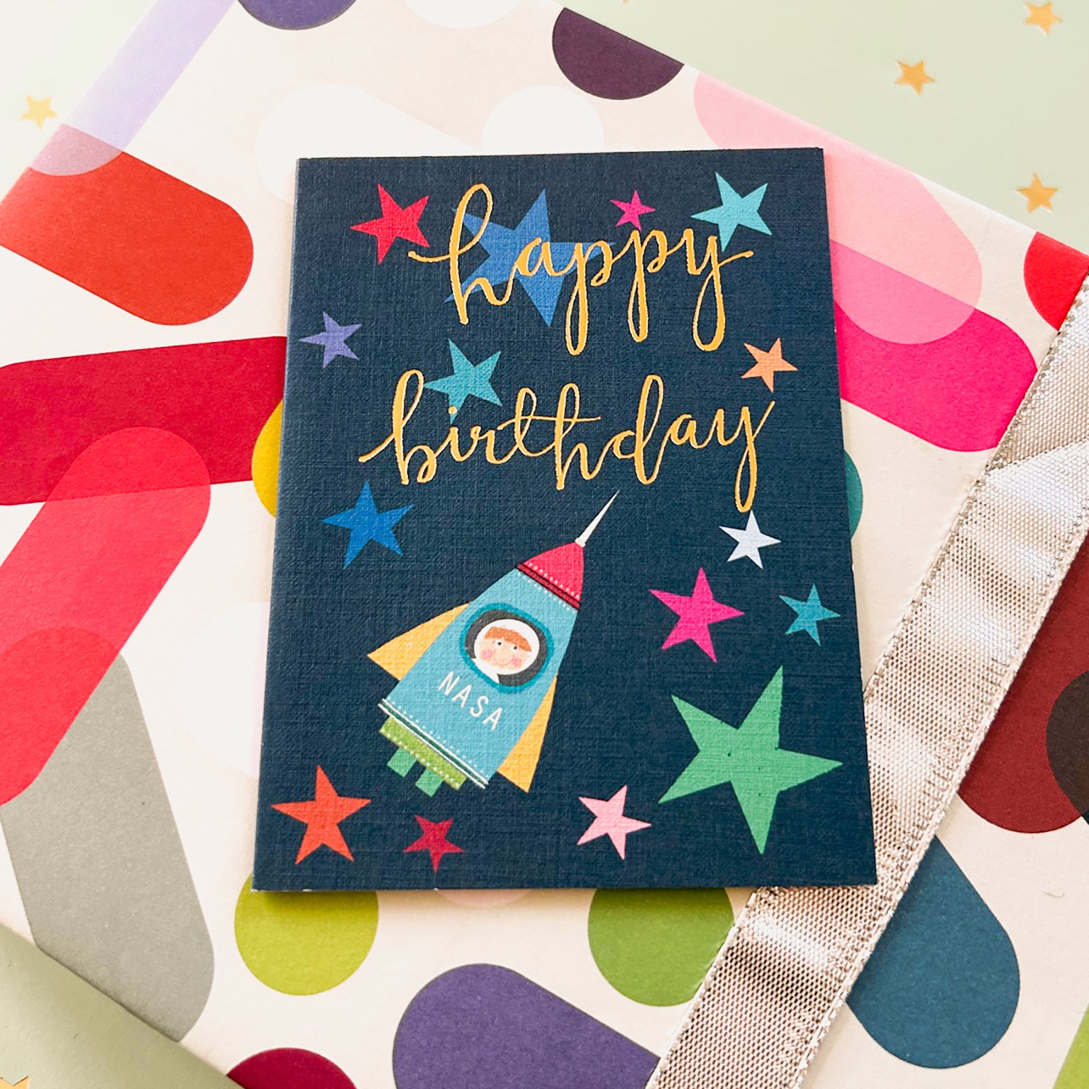 mini gold foiled space birthday card