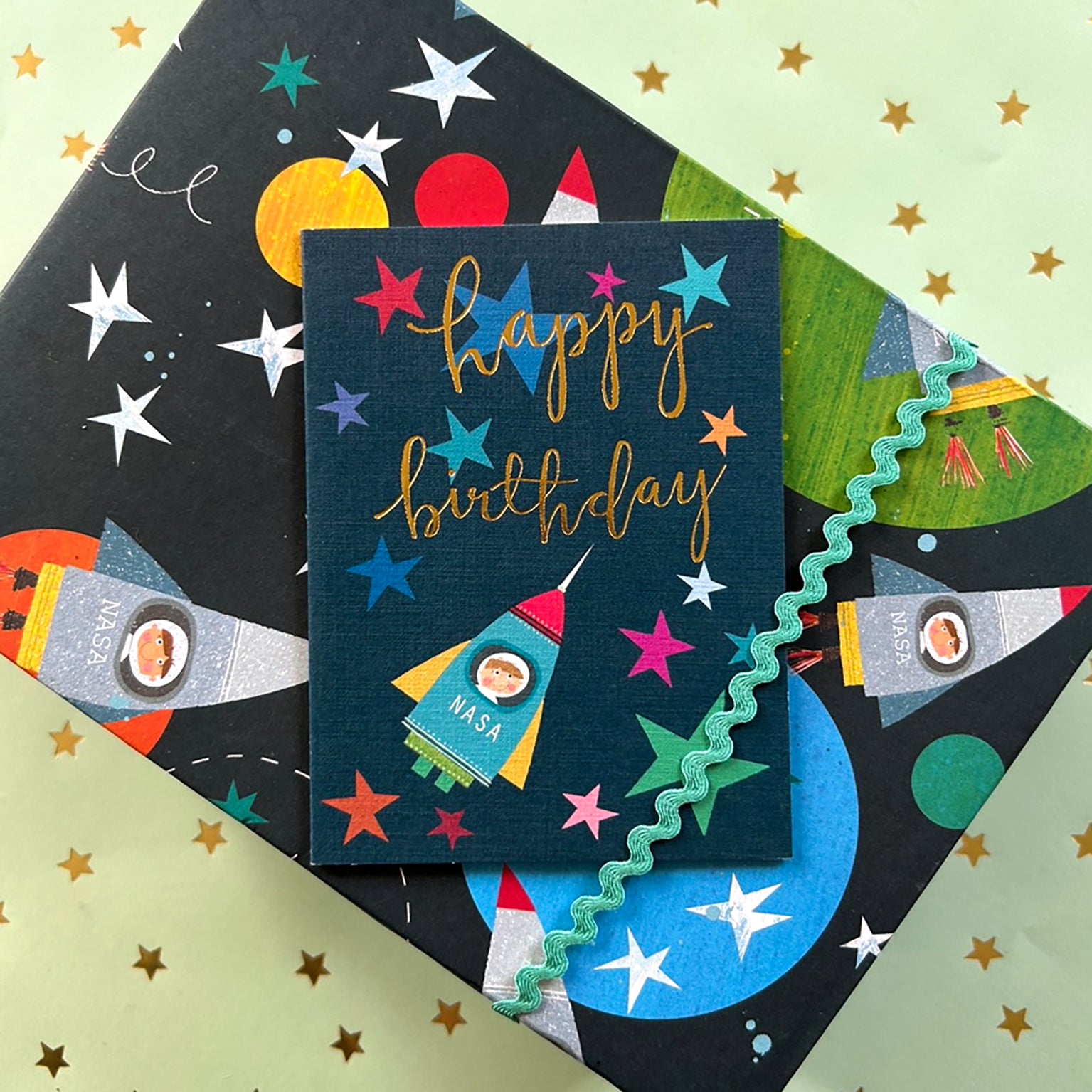 mini gold foiled space birthday card