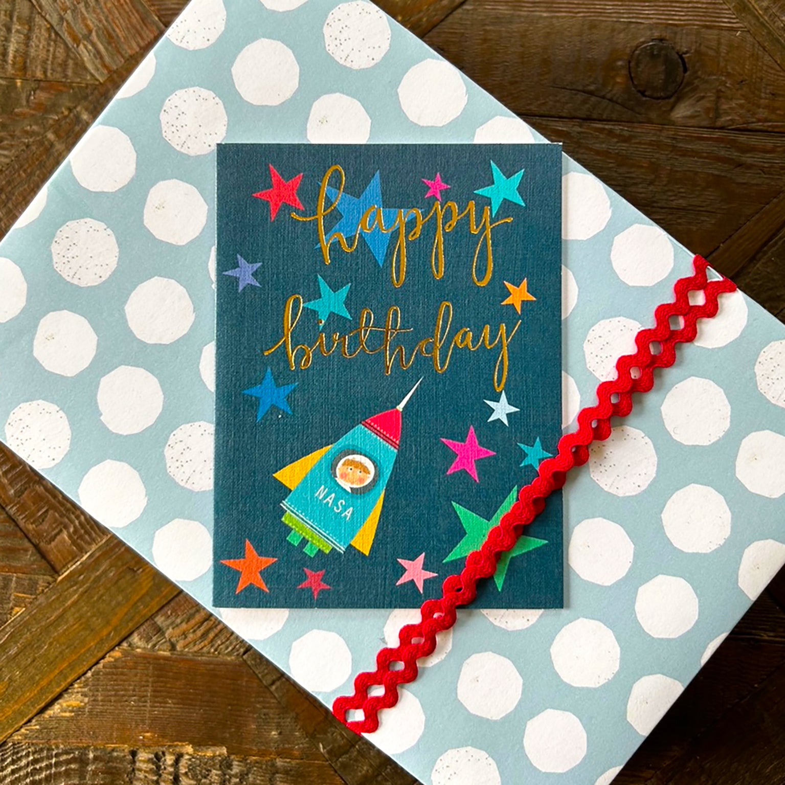 mini gold foiled space birthday card