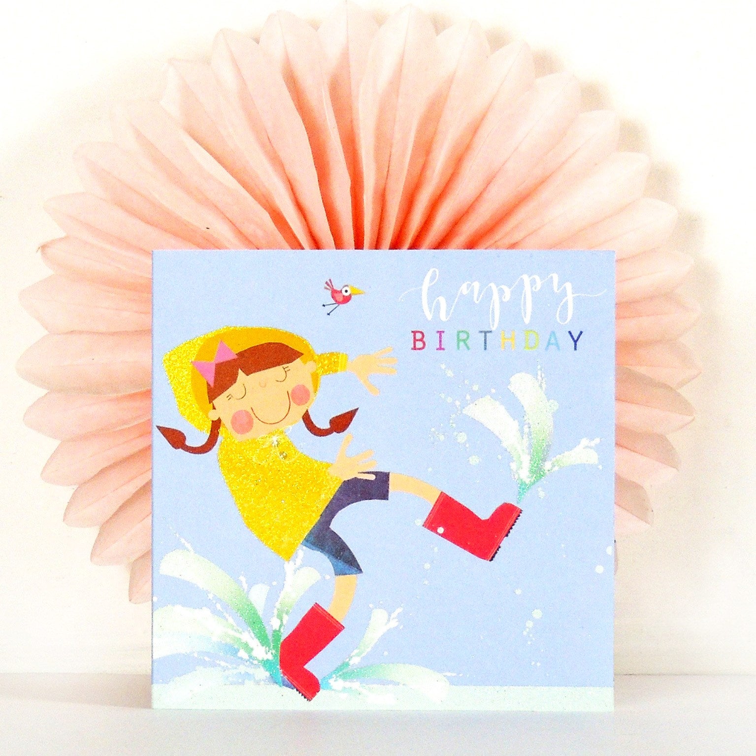 LS06 glittery puddle jumping birthday card