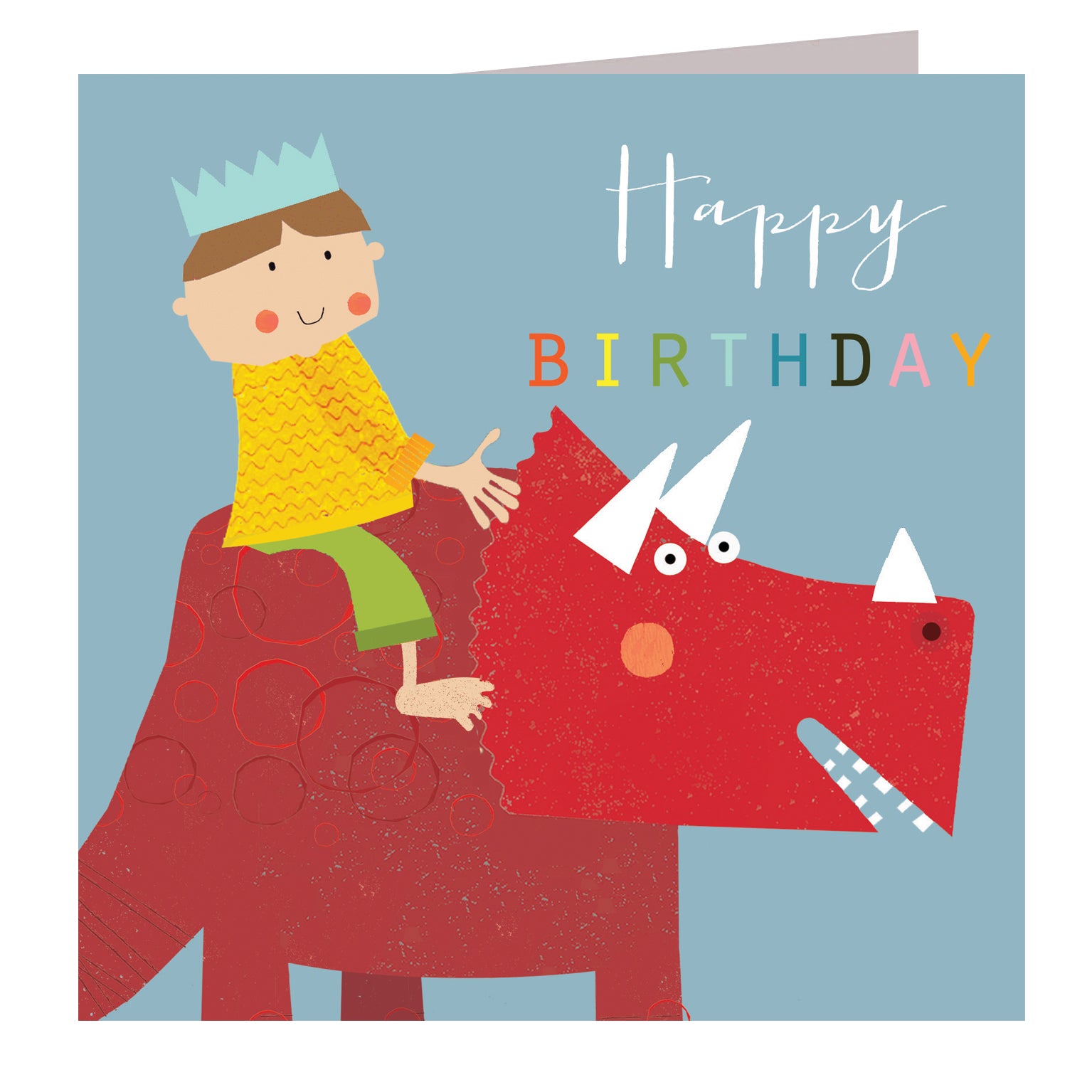 MC20 boy on a dinosaur birthday card