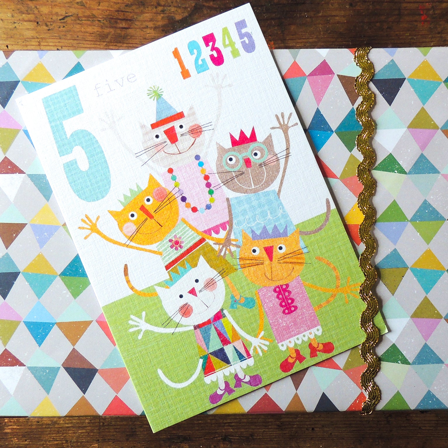 MM13 five cats 5th birthday card