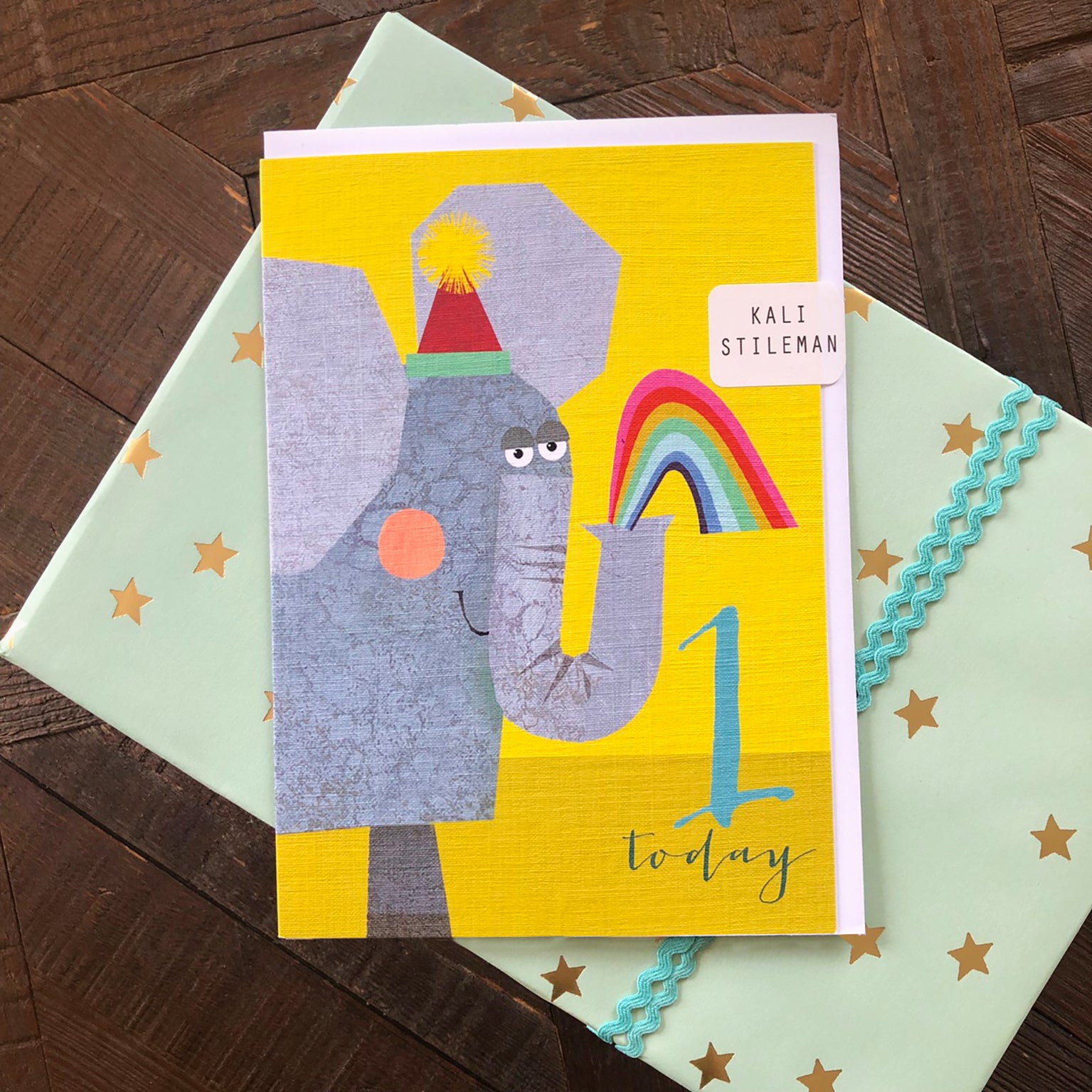 NA01 elephant 1st birthday card