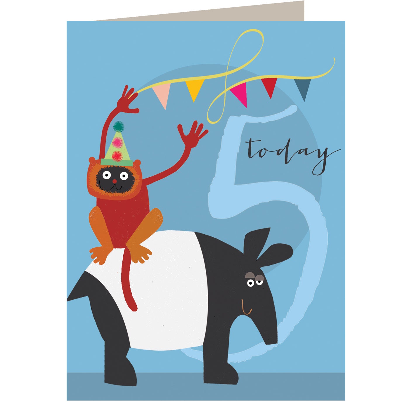 NA05 tapir & red ruffed lemur 5th birthday card